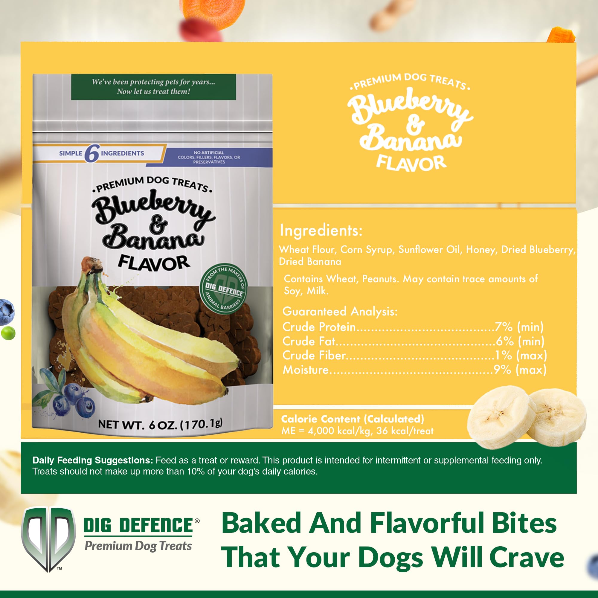Dig Defence Premium Dog Treats - Carrot/Peanut Butter and Blueberry/Banana, Natural Ingredients, Baked Gourmet Snacks for Small
