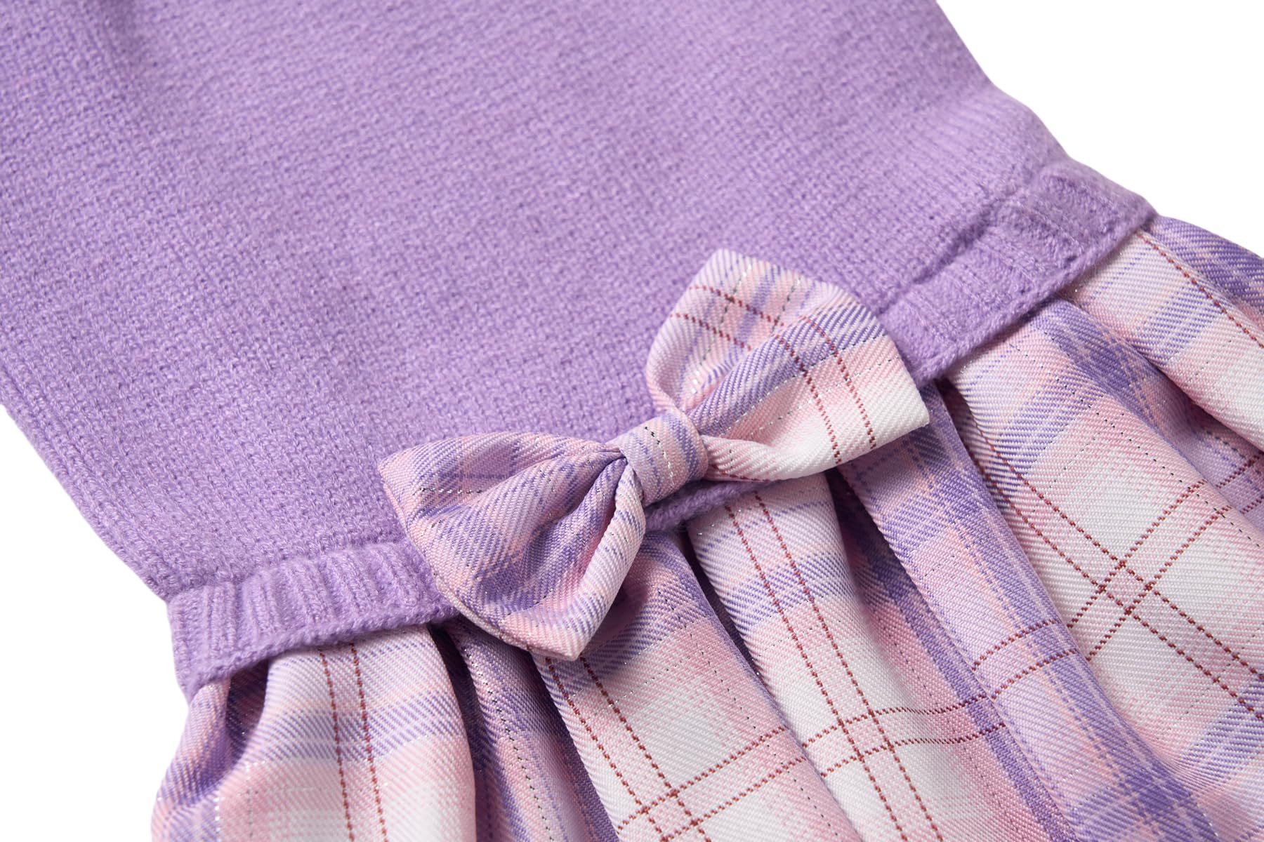 Purple Knitted Dog Sweater Dress, Pink Plaid Dog Winter Clothes Dresses For Dogs Girl, Dachshund Doggy Pet Apparel, Large (L)