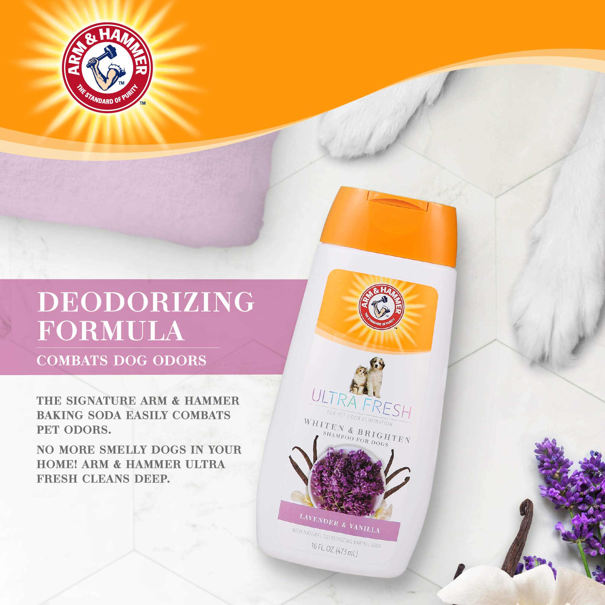 Arm & Hammer Ultra Fresh Whitening And Brightening Shampoo For Dogs | Baking Soda Neutralizes Bad Odors For An Advanced Clean | Calming Lavender And Vanilla Scent