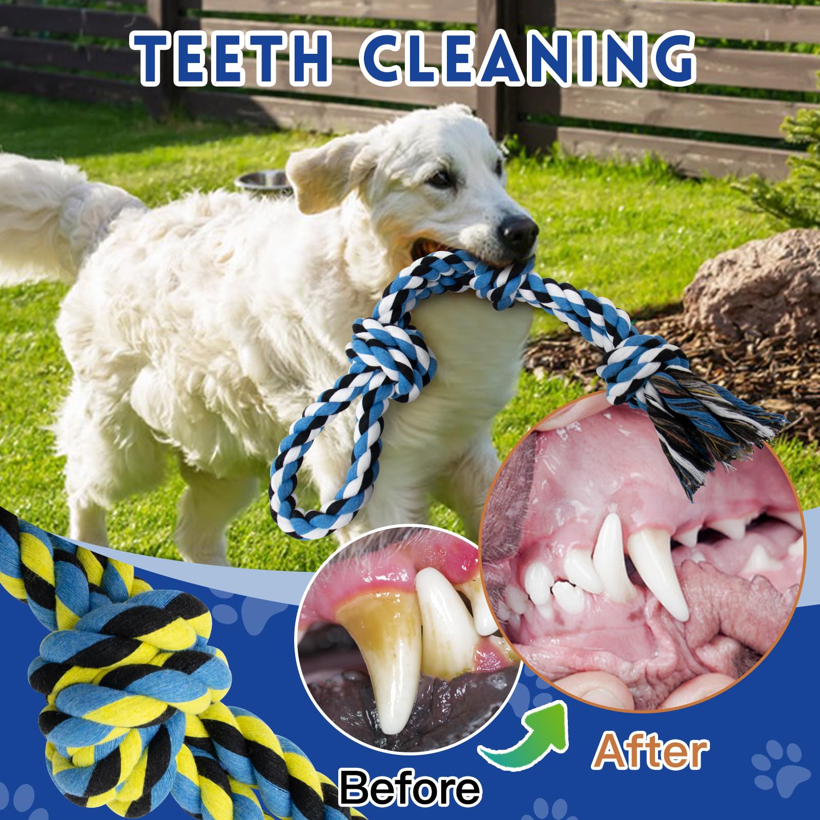 Wdzzhot [3 Pack] Dog Rope Toys For Large And Medium Aggressive Chewers, Nearly Indestructible Rope Chew Toys, Heavy Duty 100% Co