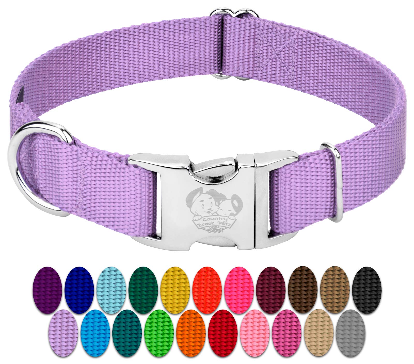 Country Brook Design - Vibrant 30+ Color Selection - Premium Nylon Dog Collar With Metal Buckle (Small, 3/4 Inch, Lavender