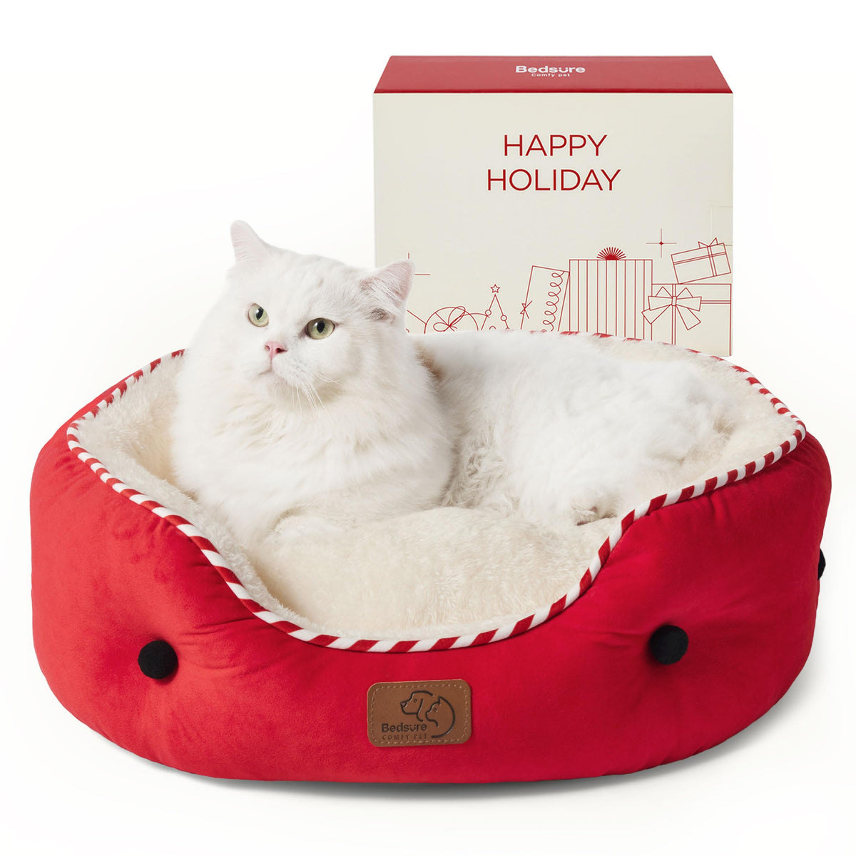 Bedsure Dog Beds For Small Dogs - Round Cat Beds For Indoor Cats, Washable Pet Bed For Puppy And Kitten With Slip-Resistant Bottom, 20 Inches, Antique Red