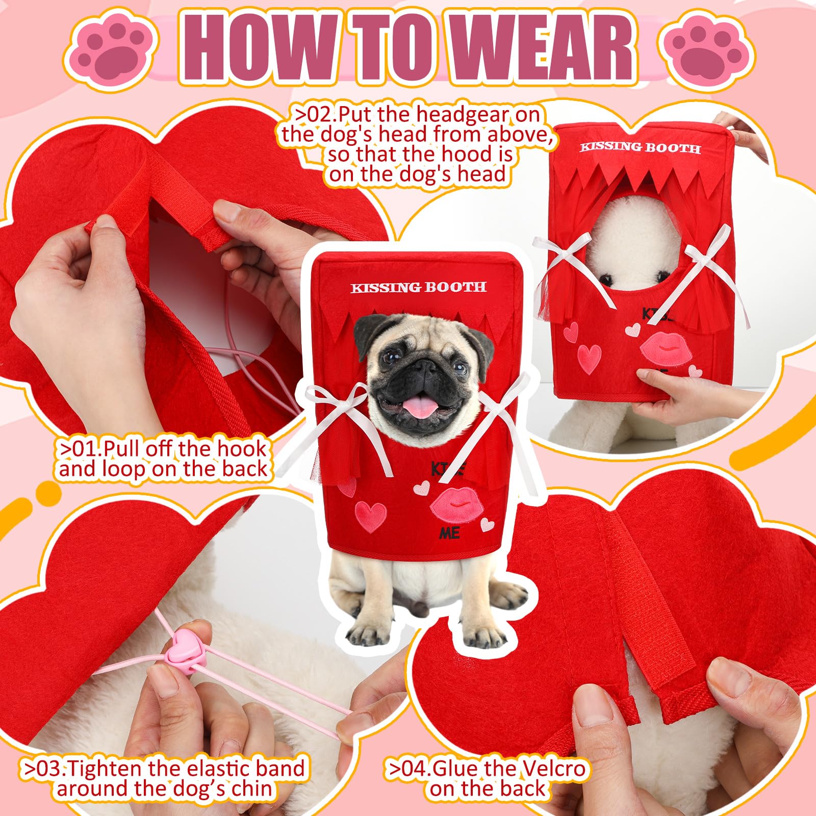Solsew Halloween Dog Costume Kissing Booth Headpiece For Dog And Cats Cute Pup Kissing Booth Pet Headwear Costume Gift For Holid