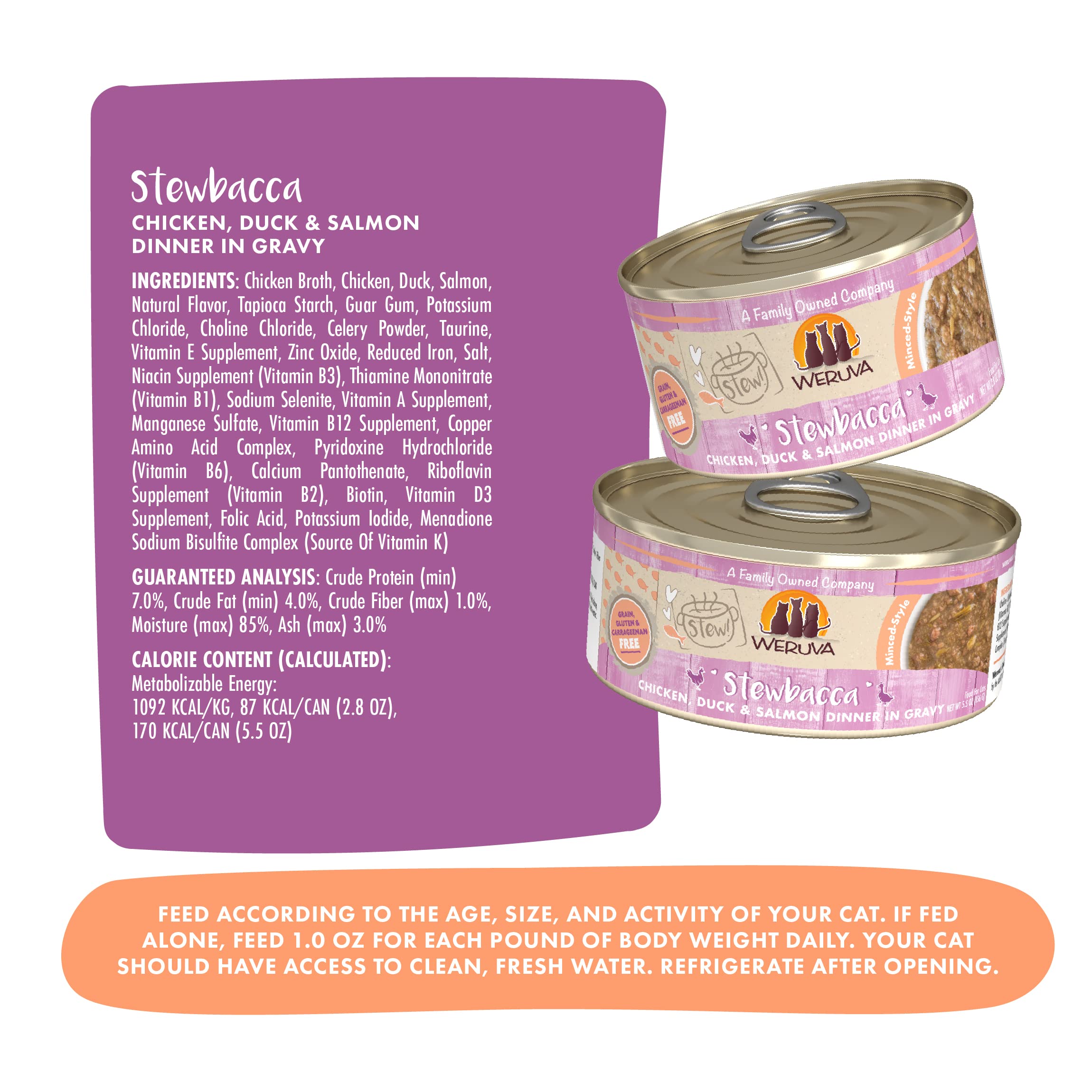 Weruva Classic Cat Stews!, Stewbacca with Chicken, Duck & Salmon in Gravy, 2.8oz Can (Pack of 12)