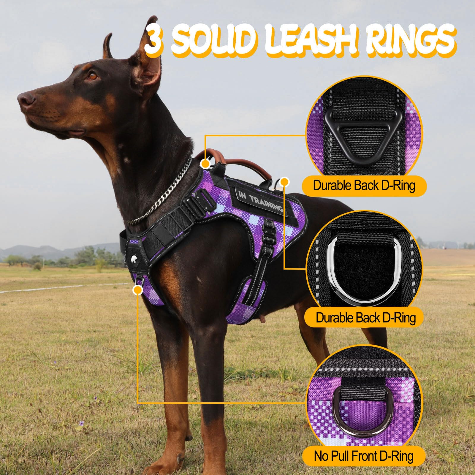 Tactical Dog Harness - HEYCAHVA Service Dog Vest Full Metal Buckles for Medium Large Dog Reflective No Pull Harnesses Vest with