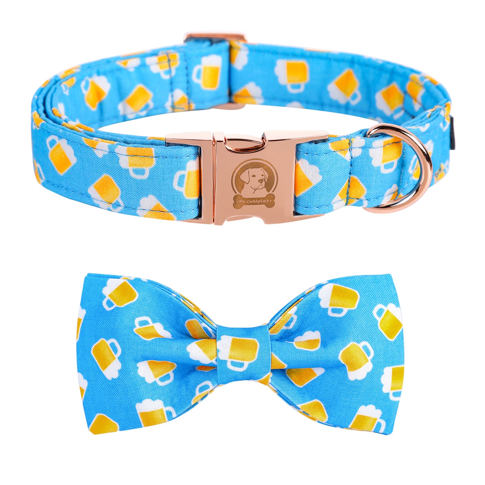 Mr.Chubbyface Dog Collar With Dog Bow Tie, Soft Summer Dog Collars, Cute Boy Girl Dog Collars For Puppy Collars For Small Medium Large Dogs