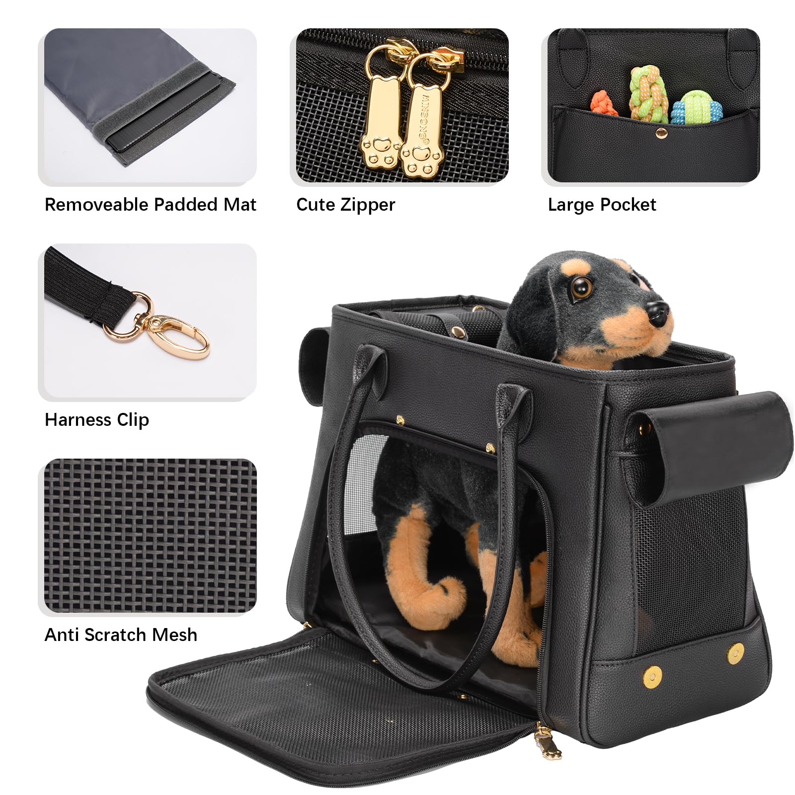 Fashion Pet Carrier Purse For Small Cat And Dog, Luxury Pu Soft-Sided Tote Bag With Large Pockets For Dogs And Puppies (Black, 1