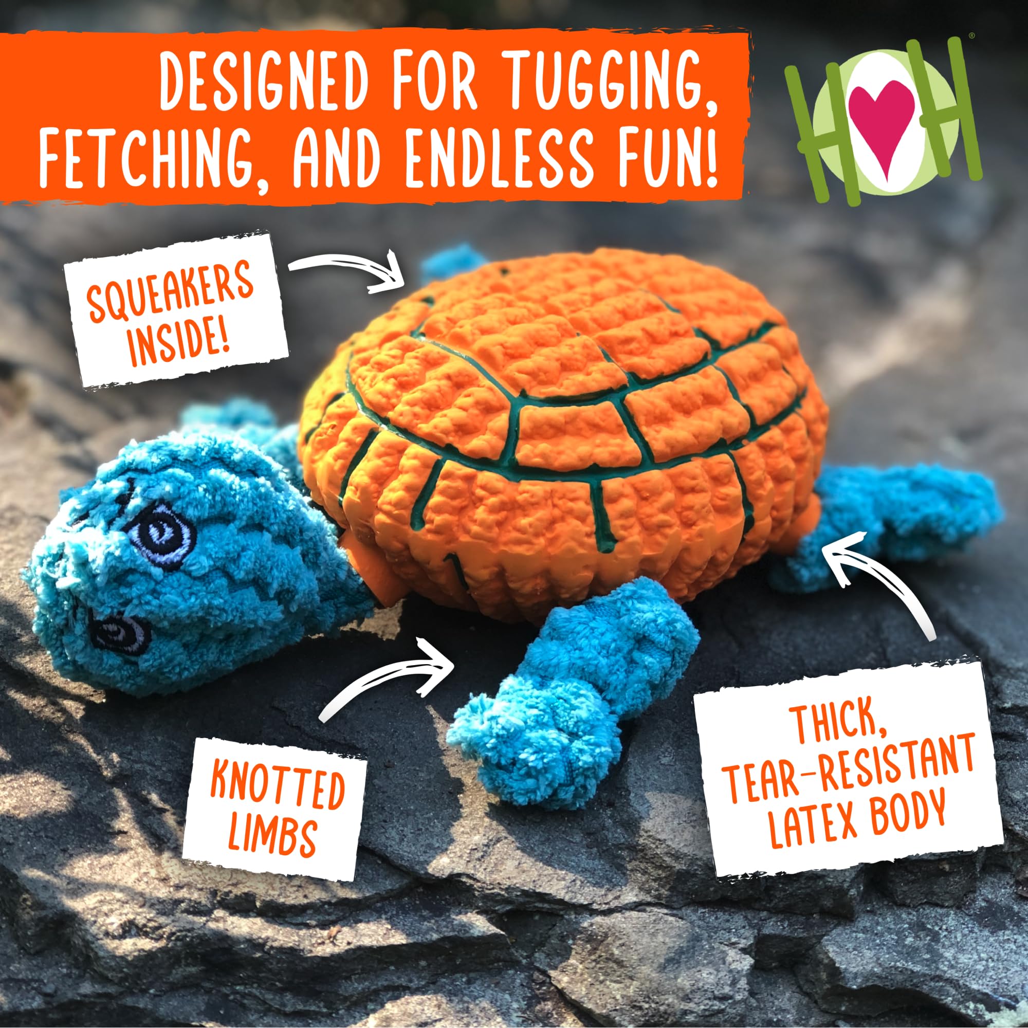 Hugglehounds Ruff-Tex Squeaky Tough Dog Chew Toy All Natural, Turtle, Large