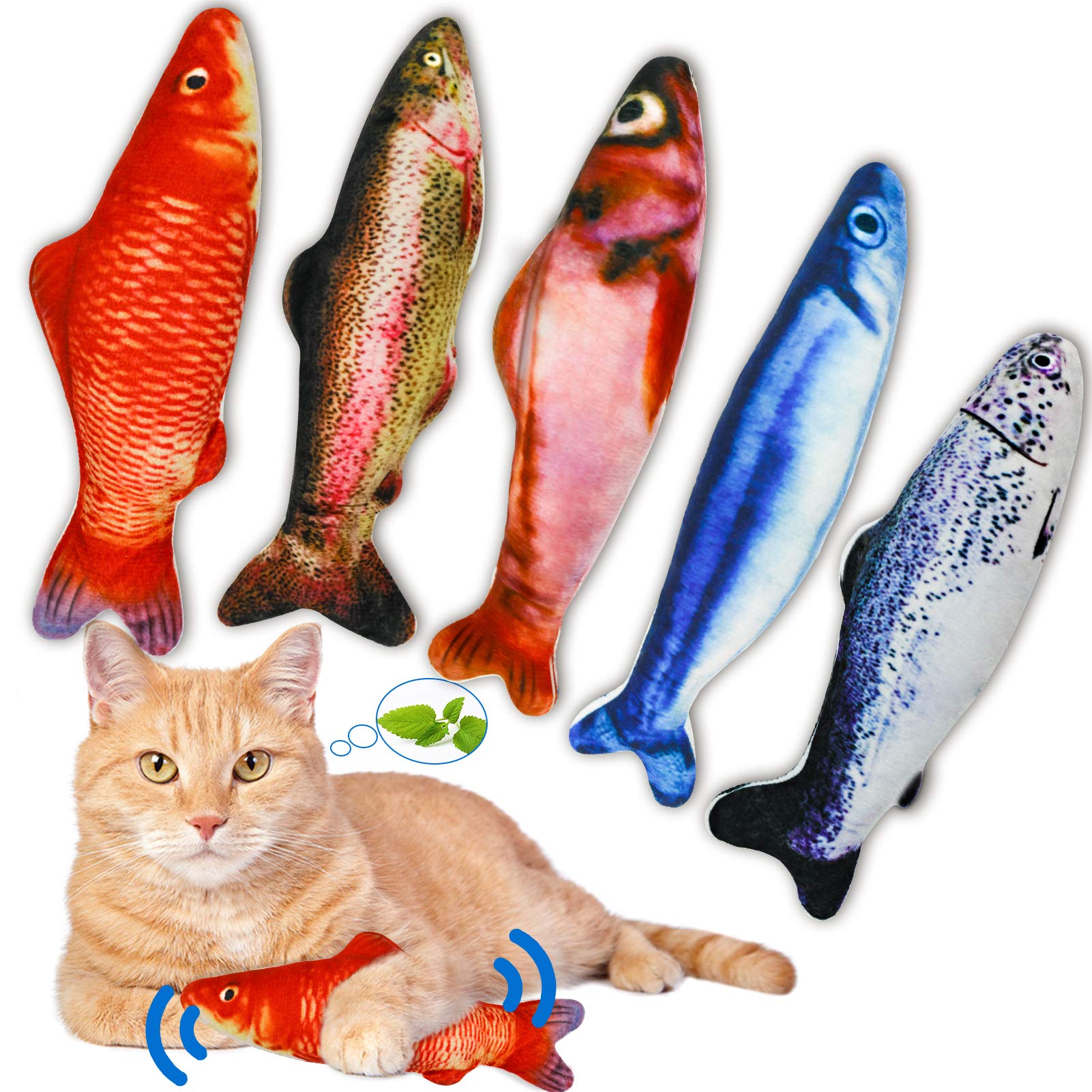 Pjljy 5Pcs Catnip Toy, Plush Fish Cat Toy, Cat Chew Toy, Catnip Filled Cartoon Fish With Bell Inside For Interactive Kitty Chew 