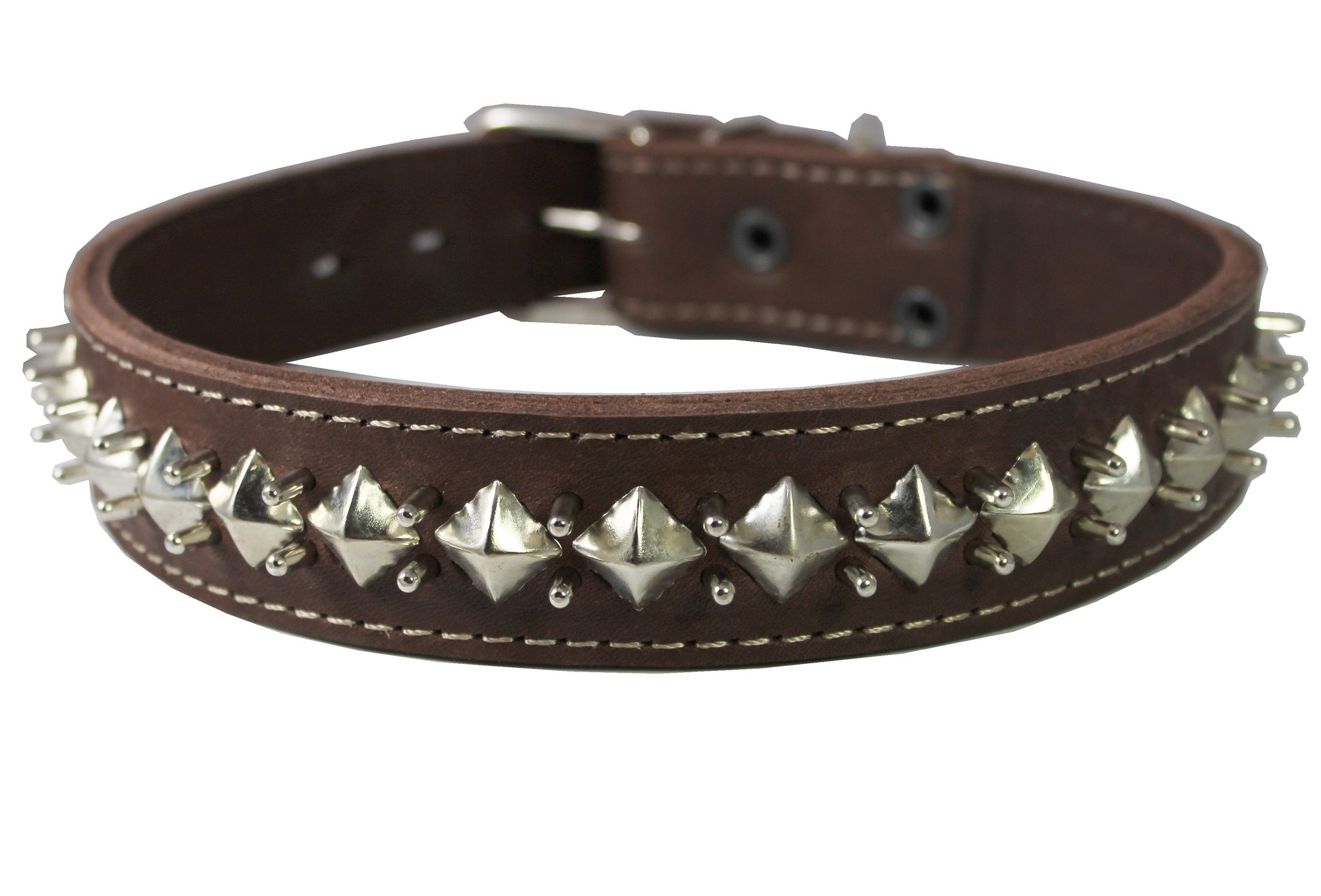Thick Genuine Leather Spiked Studded Dog Collar 1.5' Wide Sized To Fit 18'-22' Neck. Retriever, Doberman, Rottweiler, Bulldog