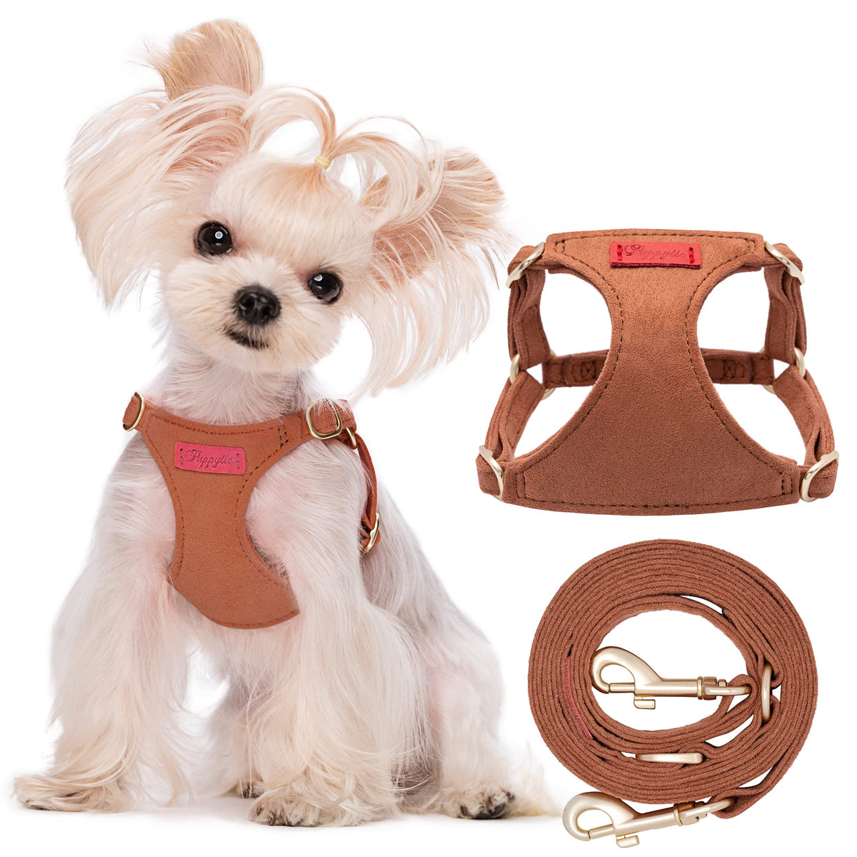 No Pull Small Dog Harness With Multifunction Dog Leash,Lightweight Soft Adjustable No Choke Escape Proof Pet Harness Vest Pet Harness Vest,Brown Caramel,S