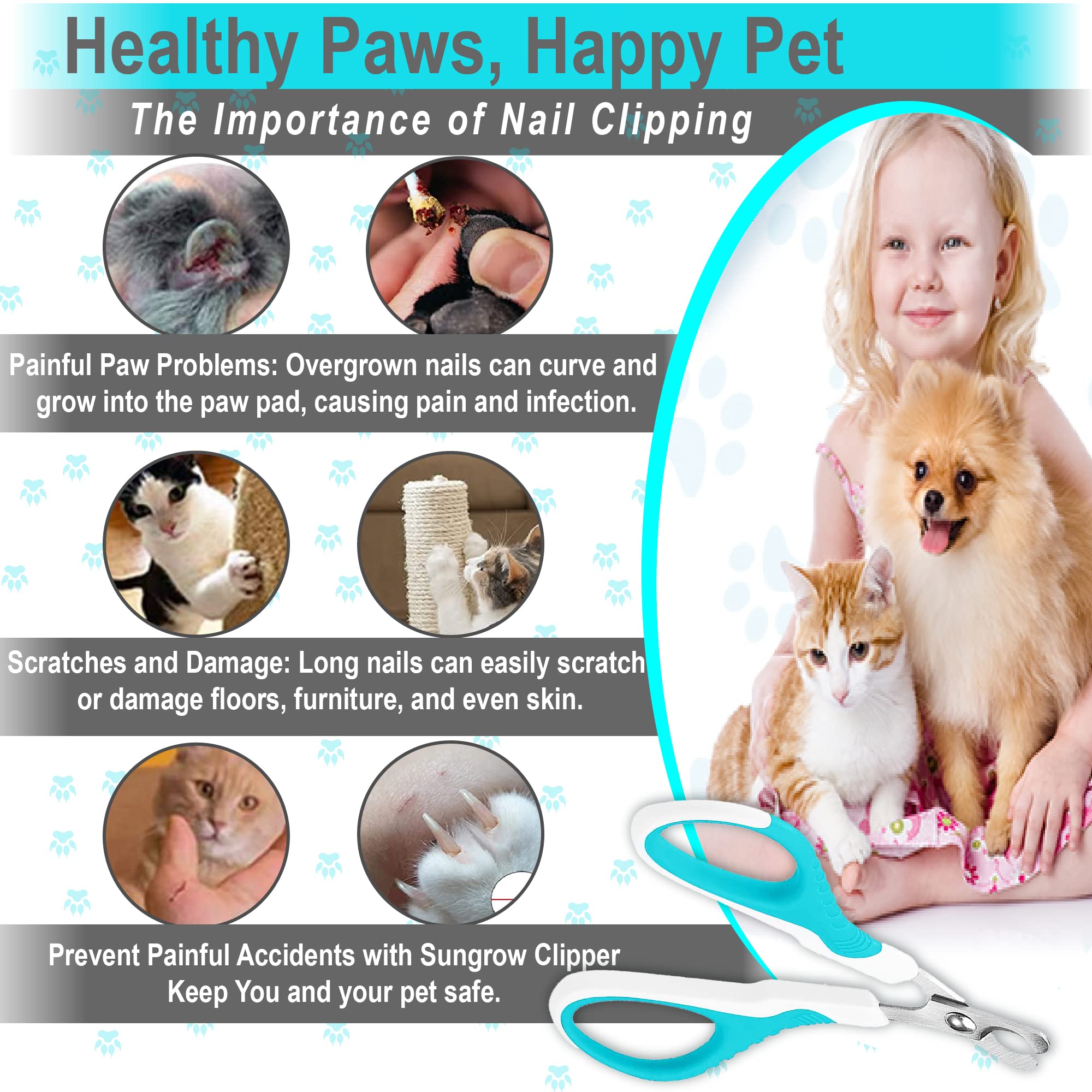 Sungrow Dog Nail Trimmer For Small And Medium Dogs, Cat Nail Claw Clipper, Non-Slip Handle, Professional Paw Grooming And Nail C