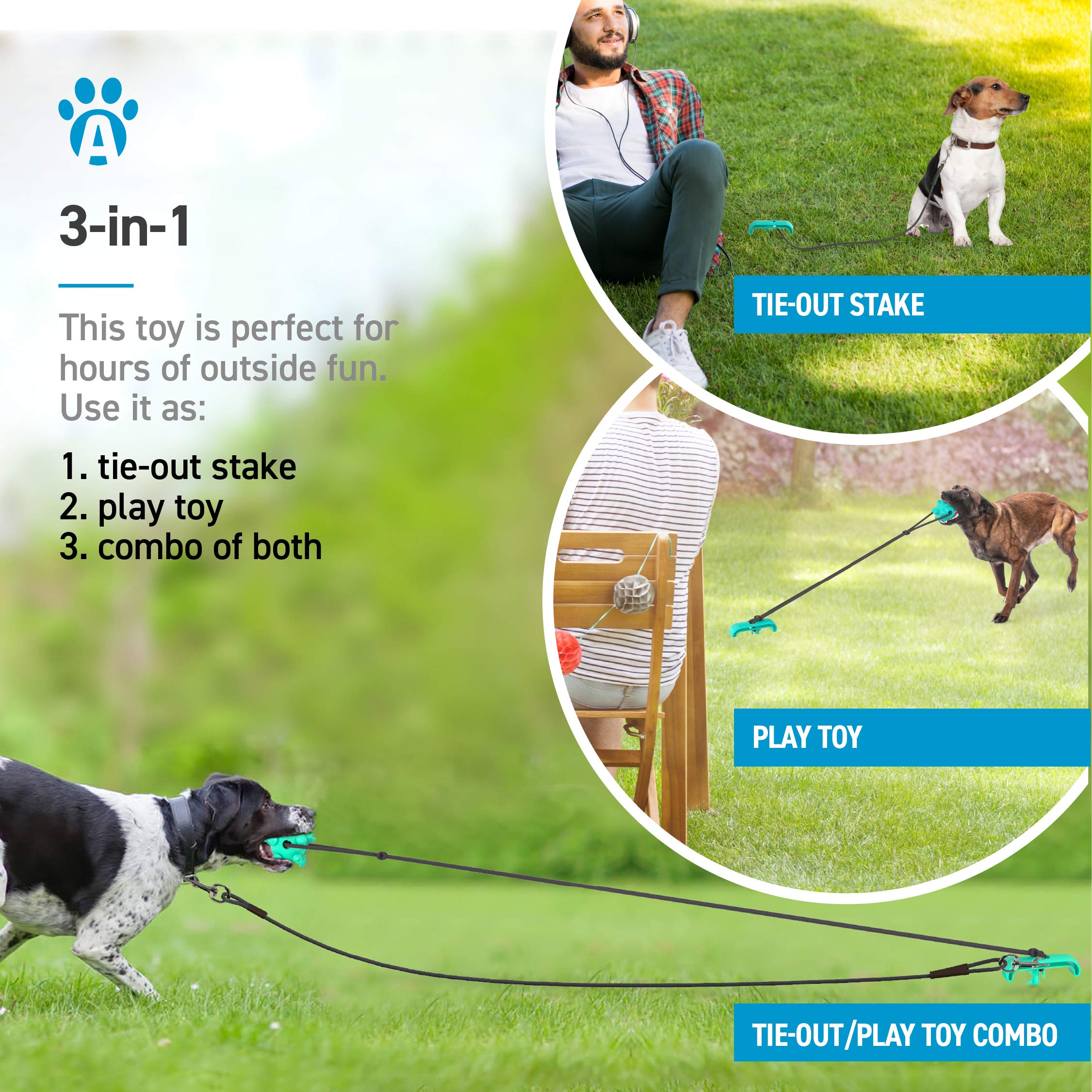 Anypet Dog Tie Out Cable And Stake, Multi-Functional Dog Stake With Dog Chew Toy For Small, Medium, Large Dog, Yard, Park, Outdo