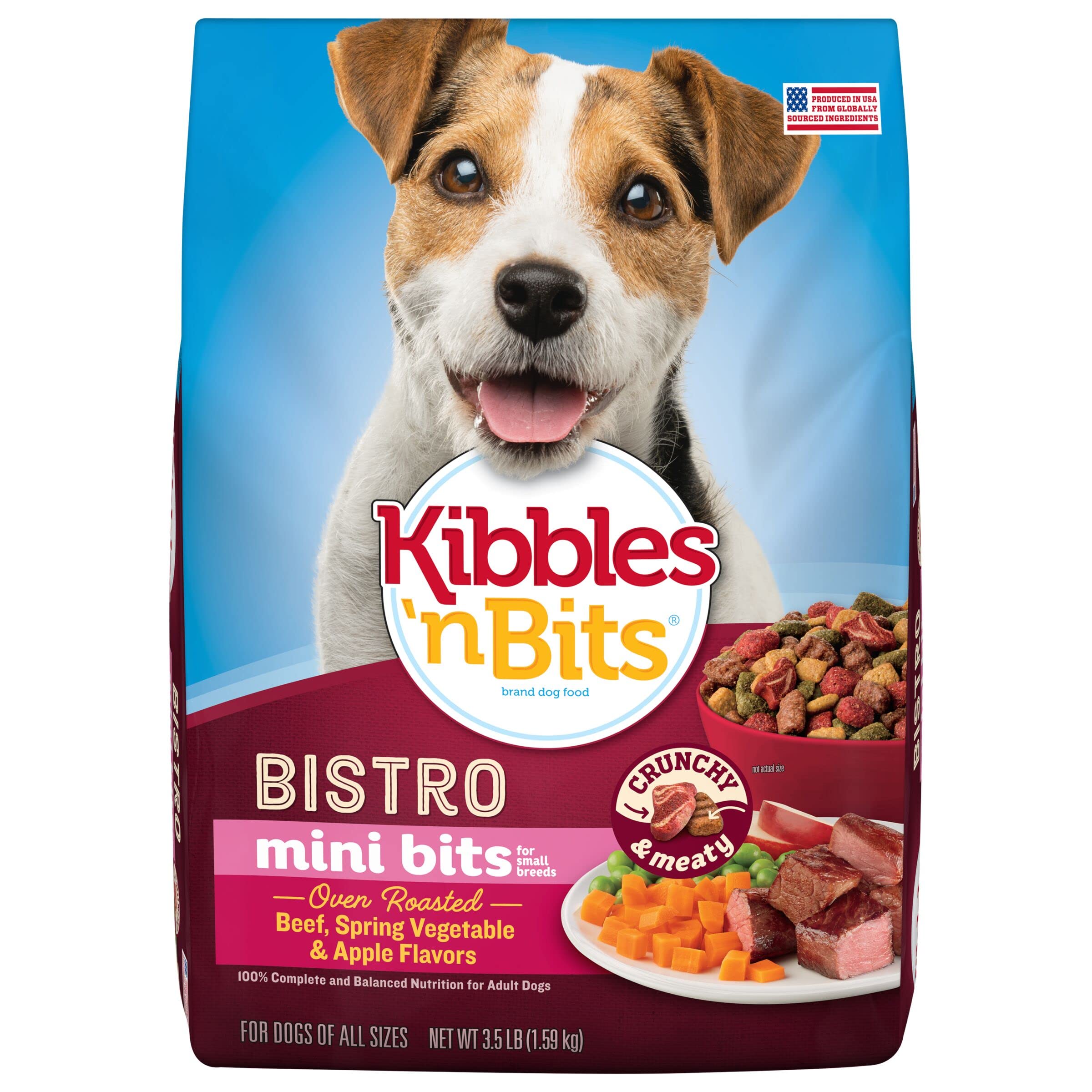 Kibbles N Bits Bistro Oven Roasted Beef Flavor Small Breed Mini Bits Dry Dog Food, 3.5 Lb (Pack Of 4)