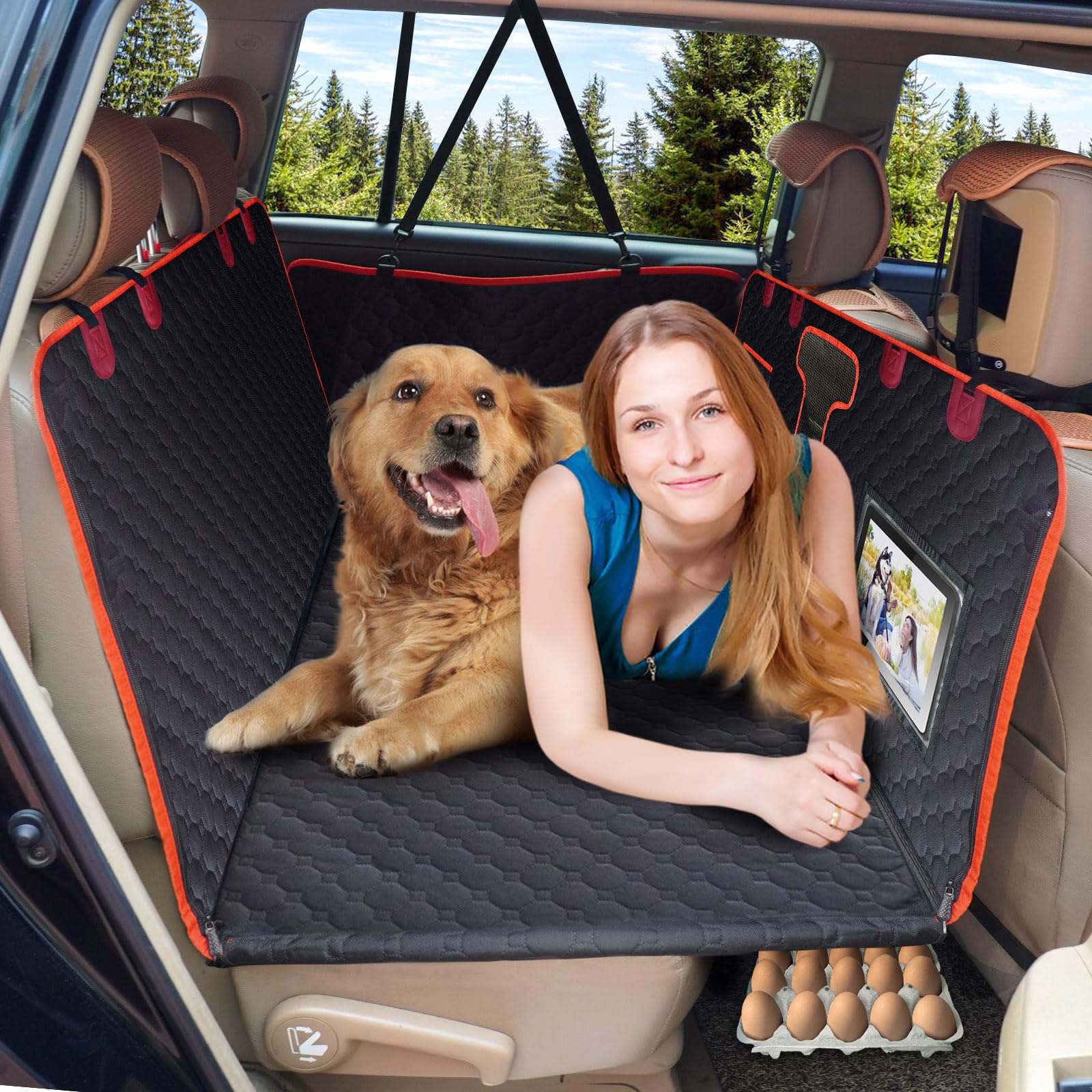 Serpro Back Seat Extender For Dogs,Hard Bottom Dog Car Seat Cover,Waterproof Dog Bed Hammock For Car Travel Camping,Pet Bed Matt