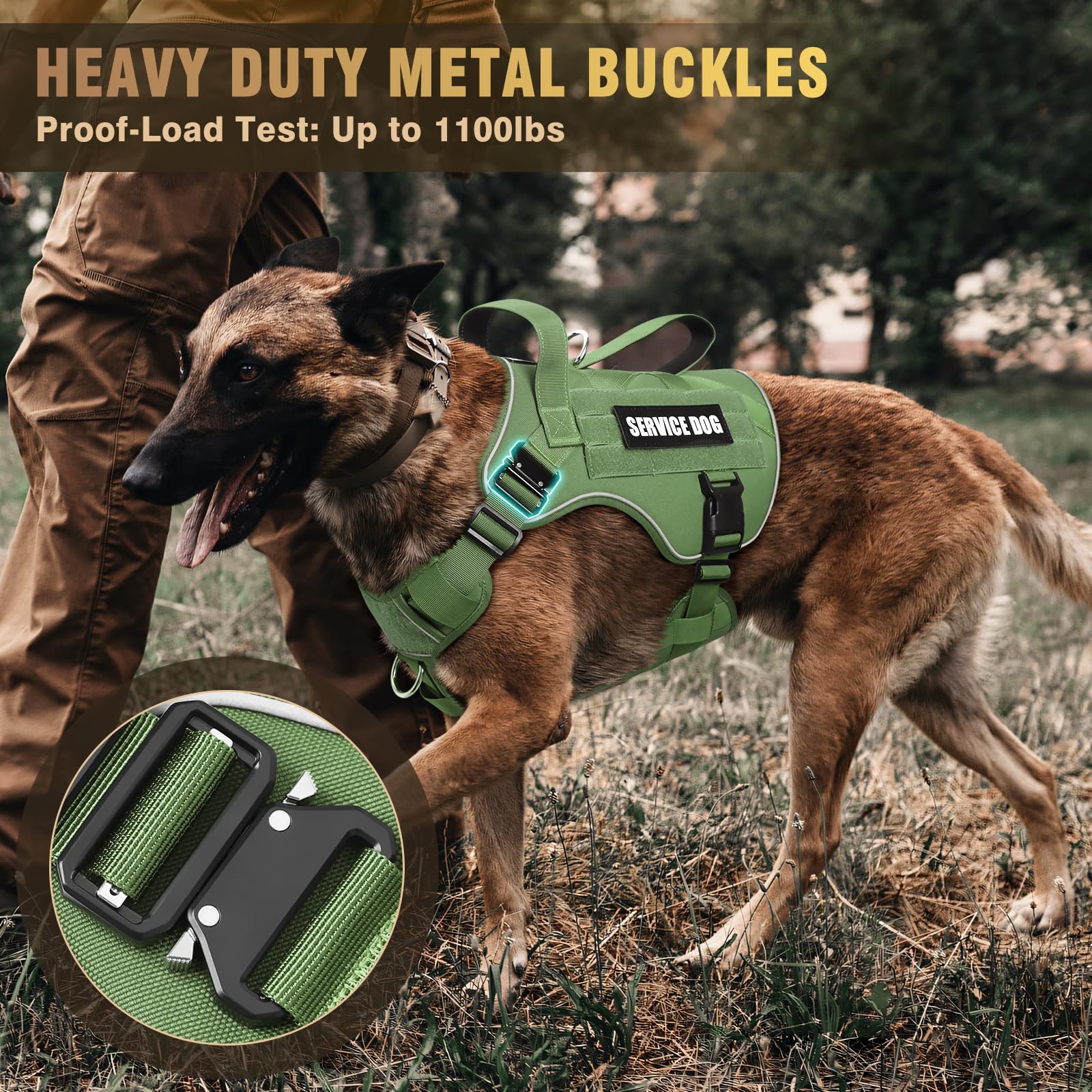 Winsee Tactical Dog Harness For Medium Dog, Heavy Duty Service Working Molle Vest With 10 Pet Patches, 2X Metal Buckle Vest For