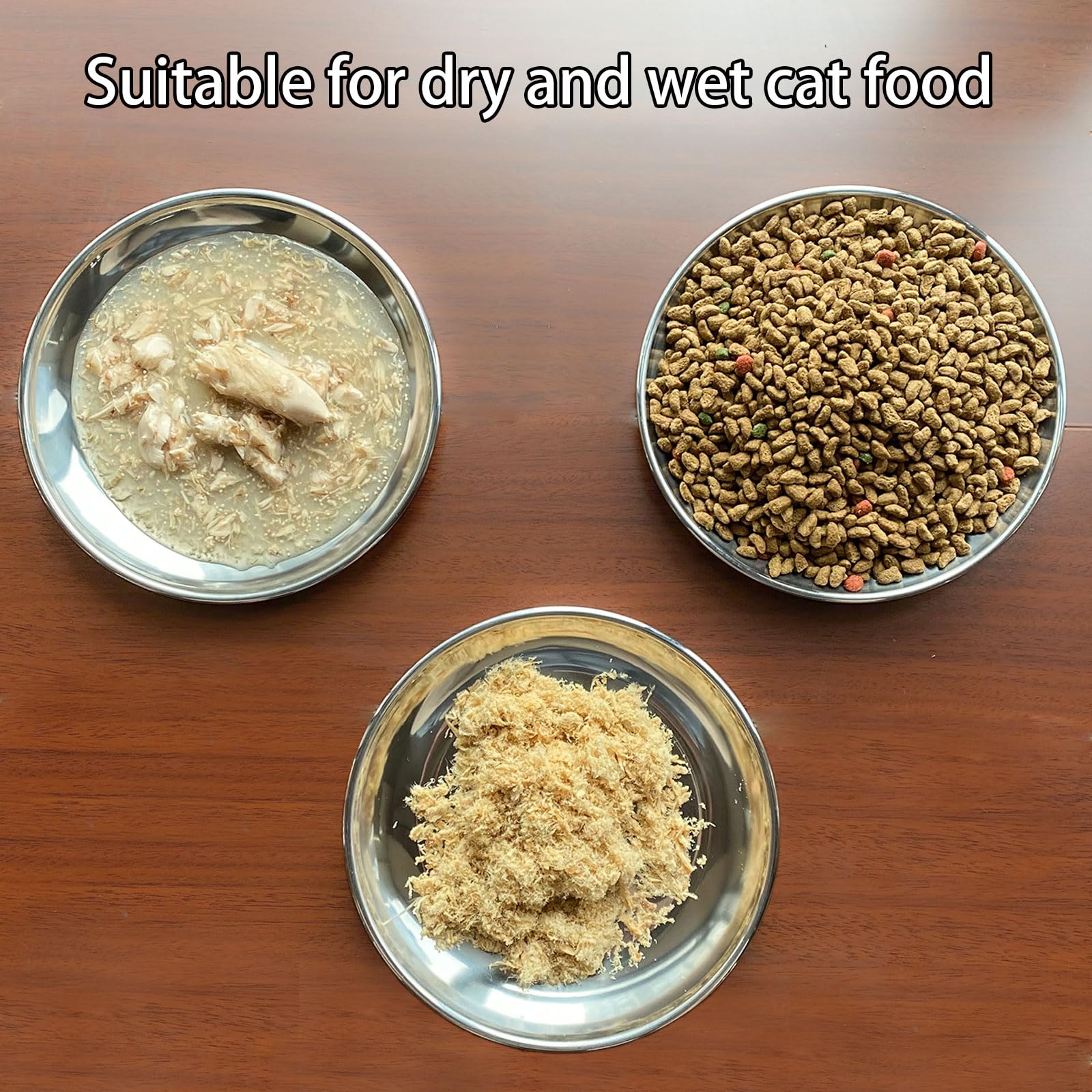 RMNHPTK Cat Food Dishes, Stainless Steel Shallow Bowls Relief Whisker Fatigue Cat Plates with Non-Slip Mats for Wet & Dry Food (