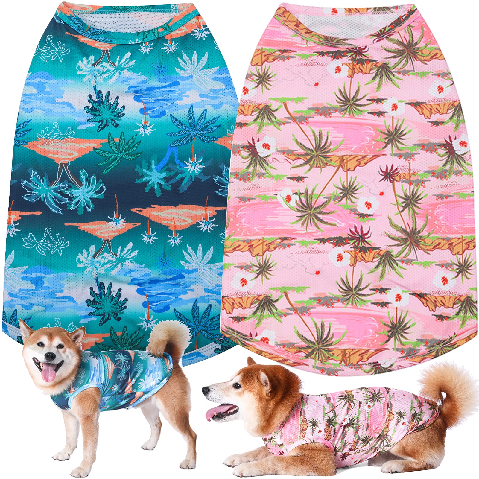Y-Blue Dog Hawaiian Shirts,Summer Cooling Quick Dry Mesh Breathable T-Shirt Tops For Small Medium Large Boy Girl Dogs (Pink+Blue