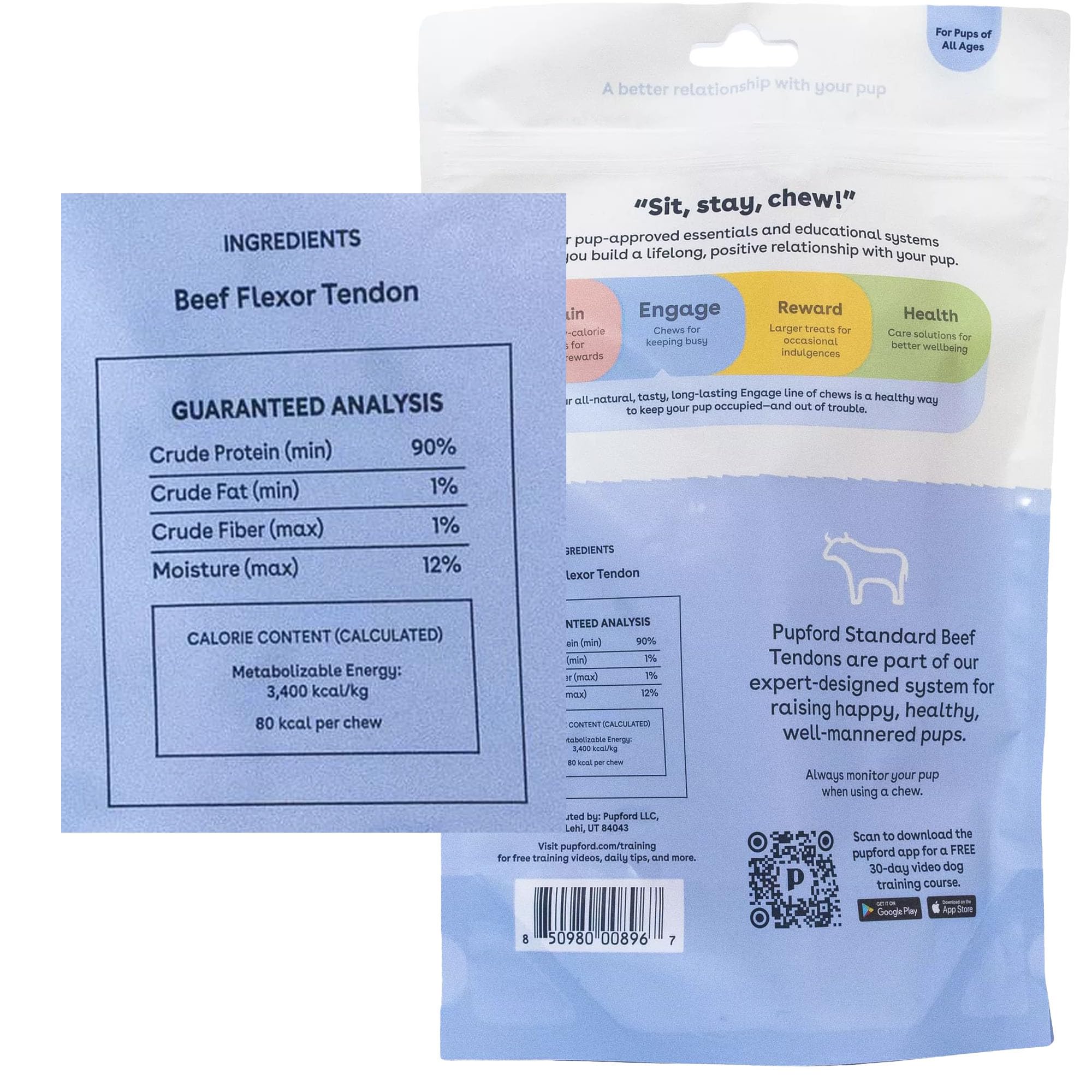 Pupford Standard Beef Tendon Chews For Dogs & Puppies, All-Natural Dog Chew With Glucosamine For Joint Health, Long-Lasting Toy,