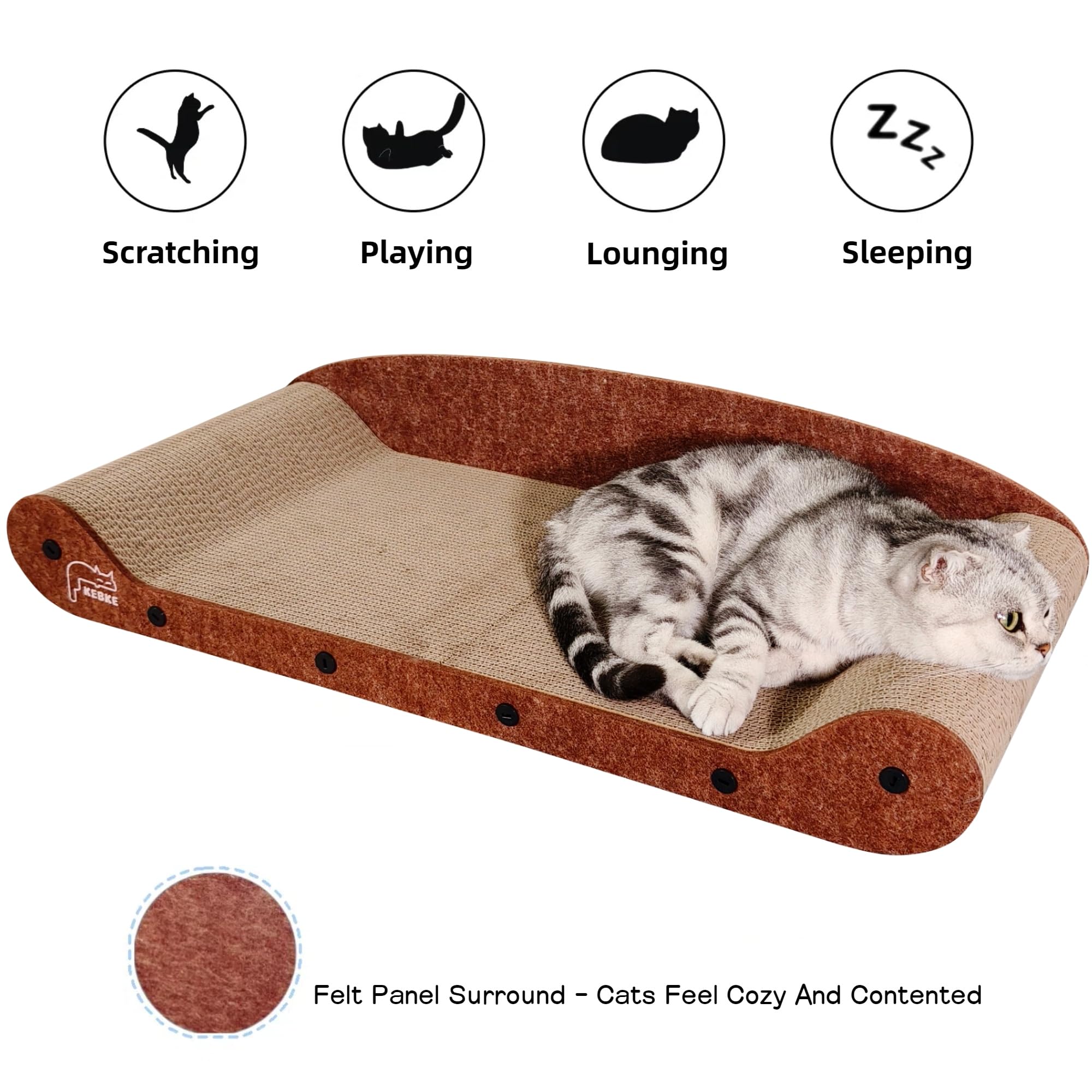 KEBKE Cat Scratcher Bed 30" Extra Large Durable Corrugated Paper Lounge Furniture, Brown, Model kk-0076