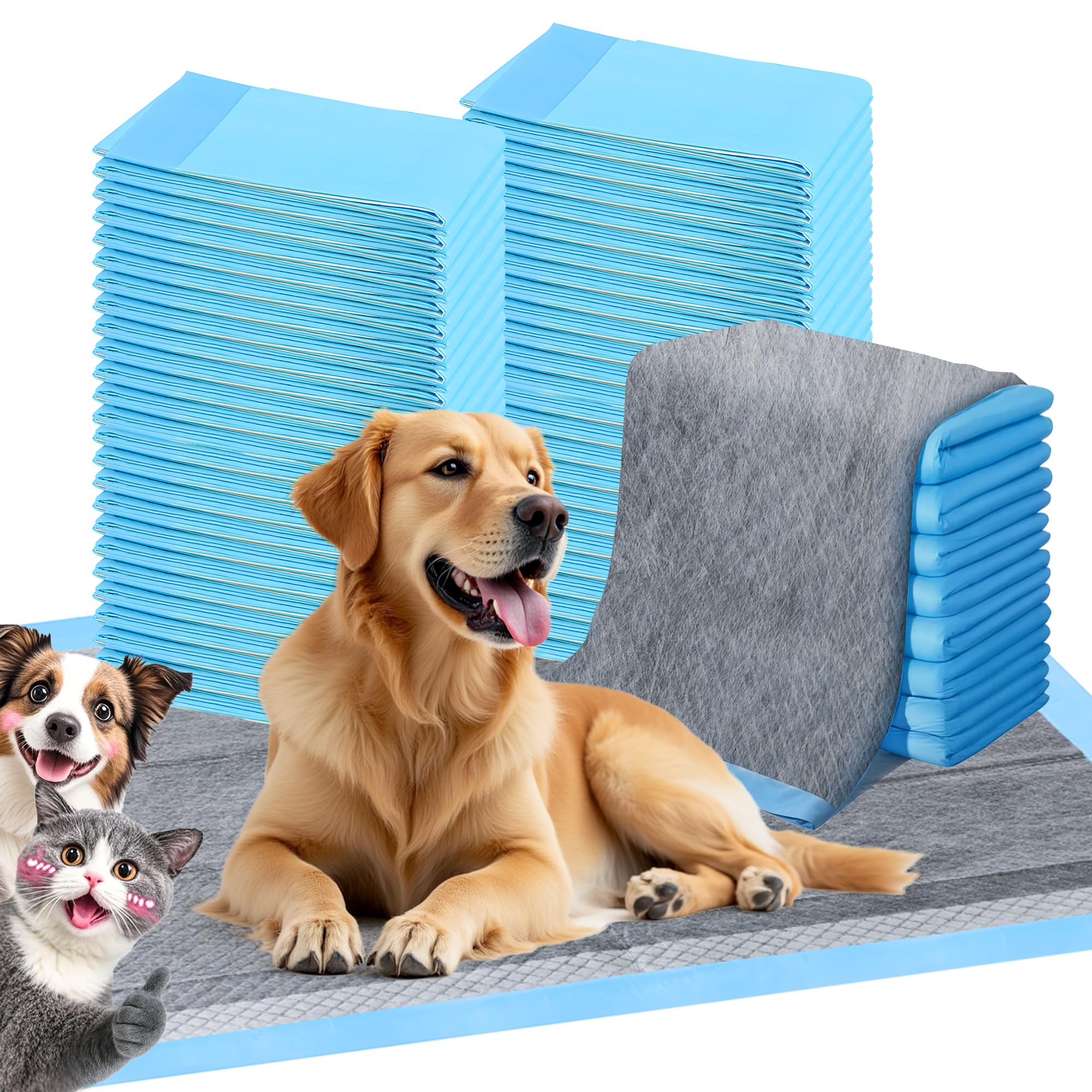 FluffyDream Ultra Charcoal Dog Training Pads with Leak-Proof Quick-Dry Urine Odor Design for Potty Training,23X23(80PCS) Improve