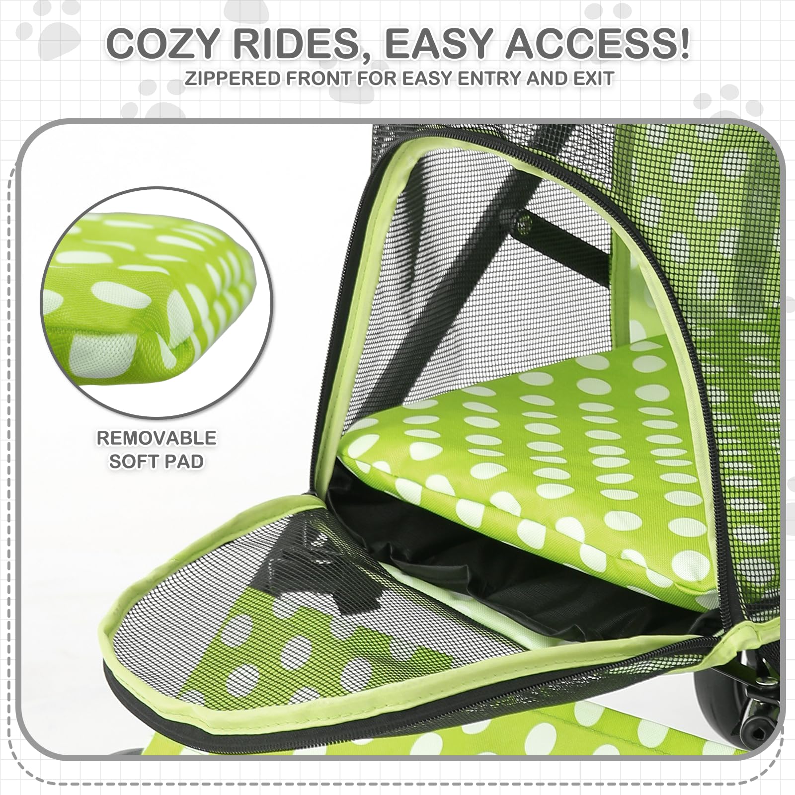 Polias Dog Stroller, 4 Wheels Pet Stroller For Cats With Storage Bag&Visible Mesh, Easy-Fold Umbrella Shaped Cat Stroller And Pe