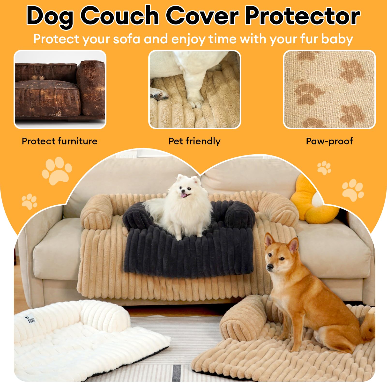 Funny Fuzzy Pet Couch Cover For Sofa, Calming Dog Bed For Couch, Fluffy Plush Cat Bed Mat For Furniture Protector For Small Dogs