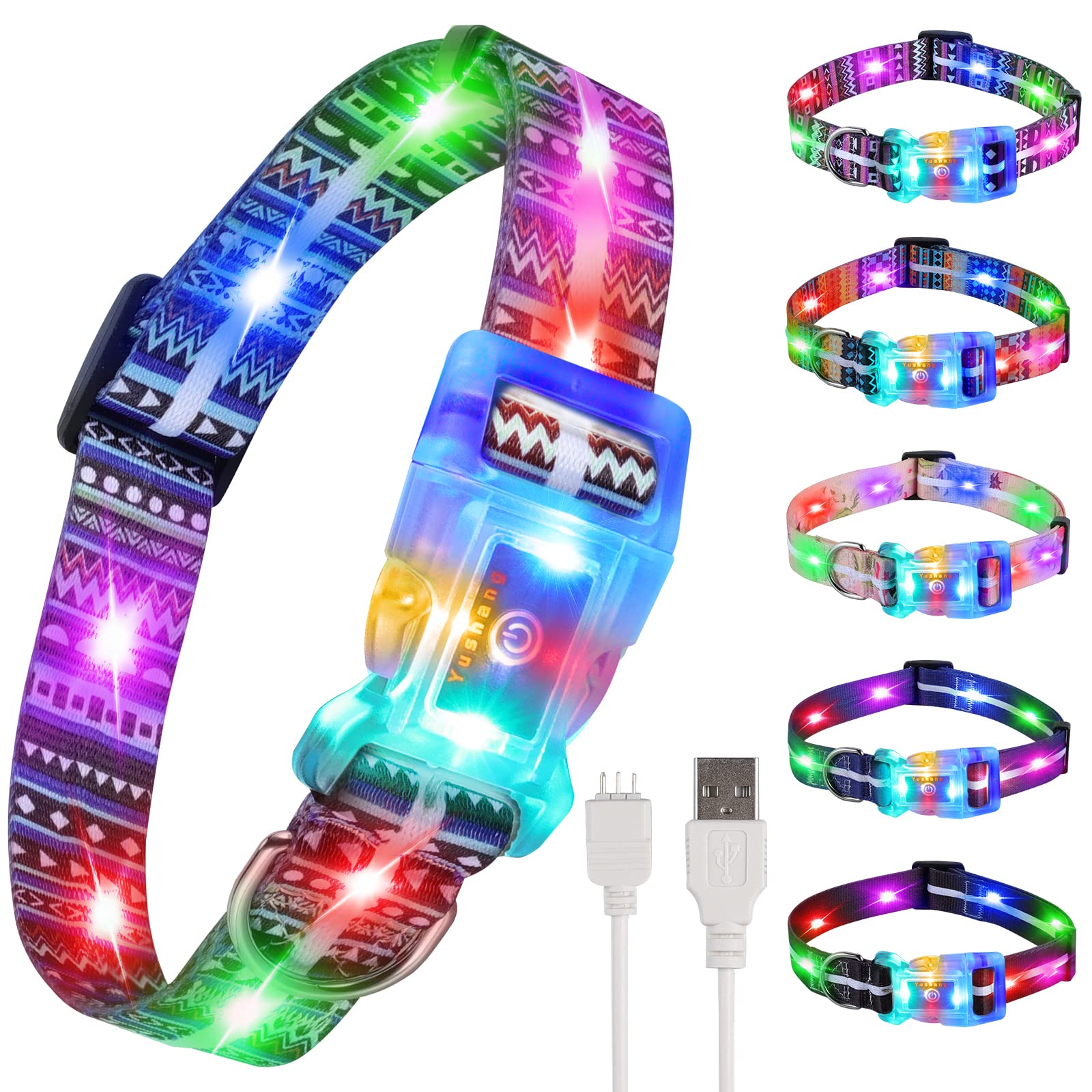 Yushang Light Up Dog Collars,Led Dog Collar Rechargeable Waterproof,2-In-1 Buckle Type Glow Collar For Medium Large Dogs- M(10-1