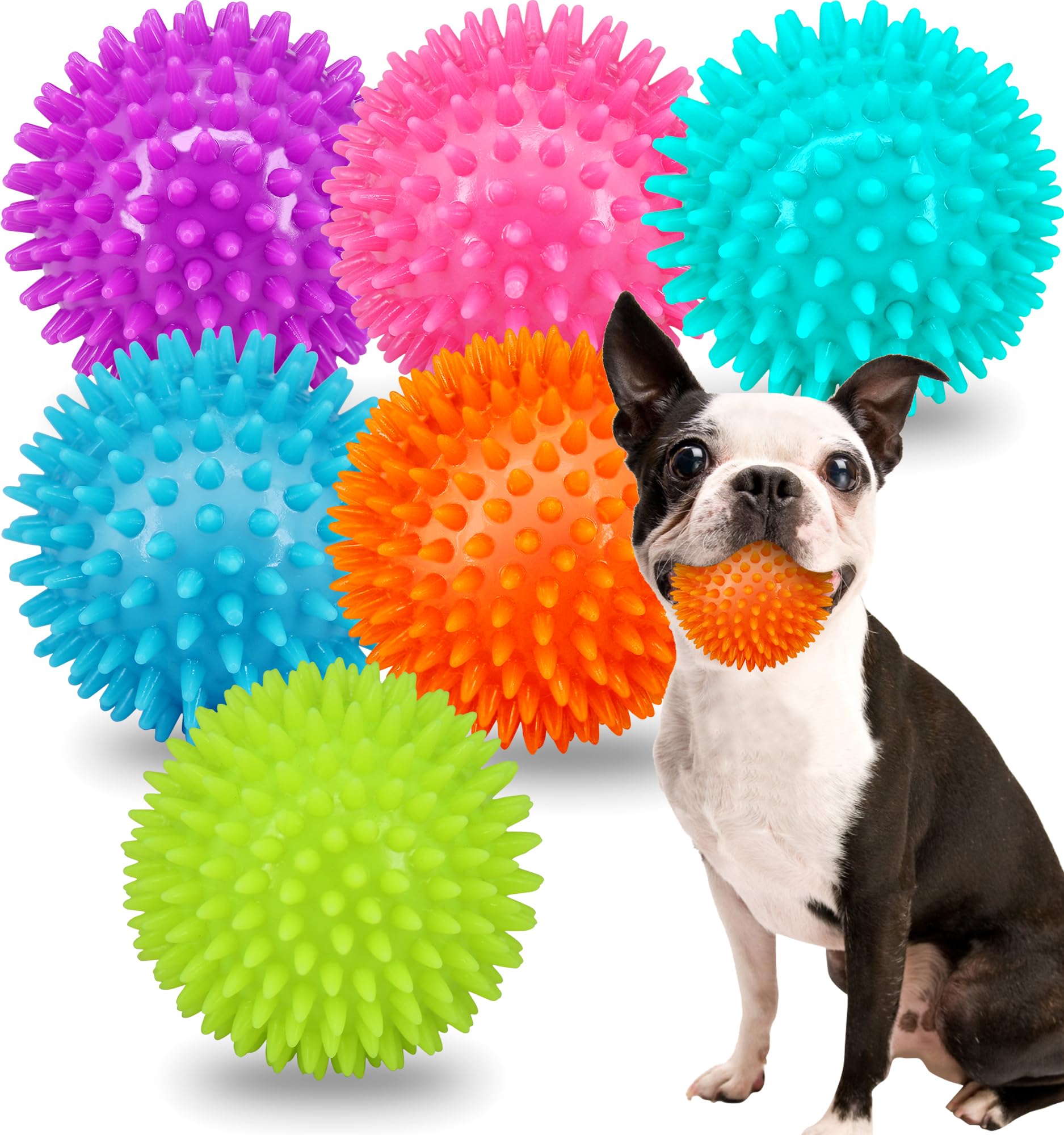 2.5'' Squeaky Dog Balls for Small Medium Dogs, 6 Pack Small Dog Chew Toys with Spike, Puppy Toys for Teeth Cleaning and Training