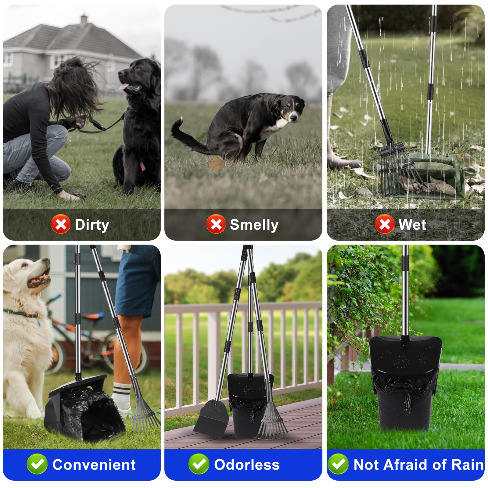 Lovinkiki Dog Poop Scooper With 20 Bag Attachment Long Handle Swivel Bin, Rake & Spade Heavy Duty Easy To Clean Pooper Scooper F