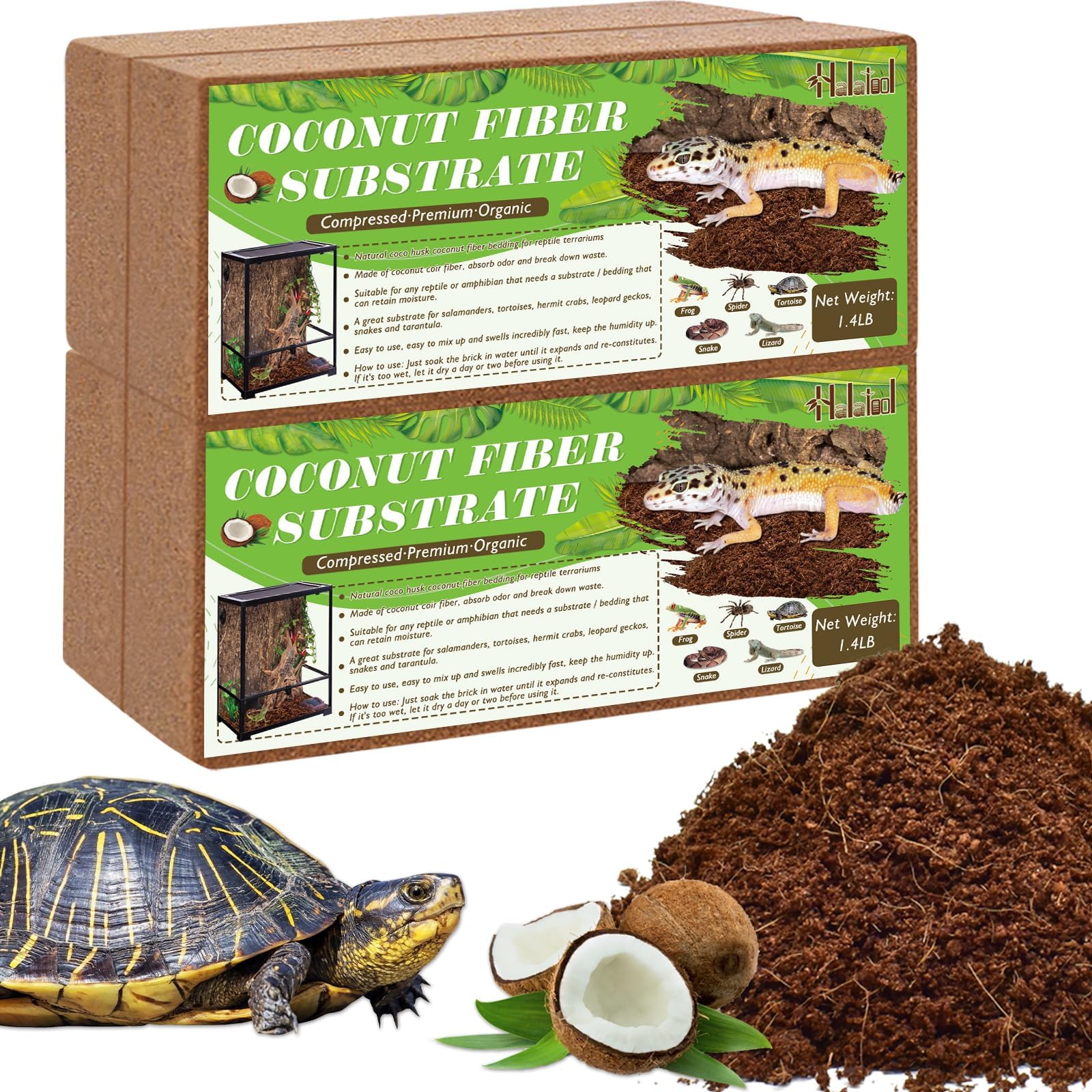 Halatool 4Pack Coconut Fiber Substrate Natural Premium Coco Coir Terrarium Aquarium Substrate for Reptile Tank Tortoise Habitat 