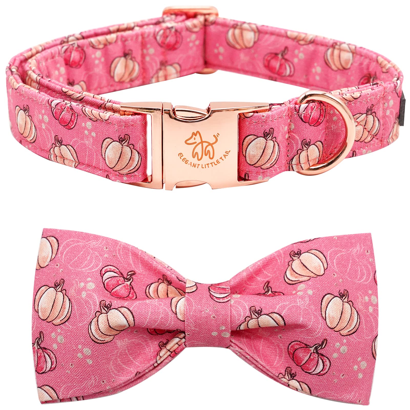 Elegant Little Tail Halloween Dog Collar, Pumpkin Print Pet Collar Bowtie Dog Collar Holiday Adjustable Pet Gift Collars For Small Medium Large Dogs