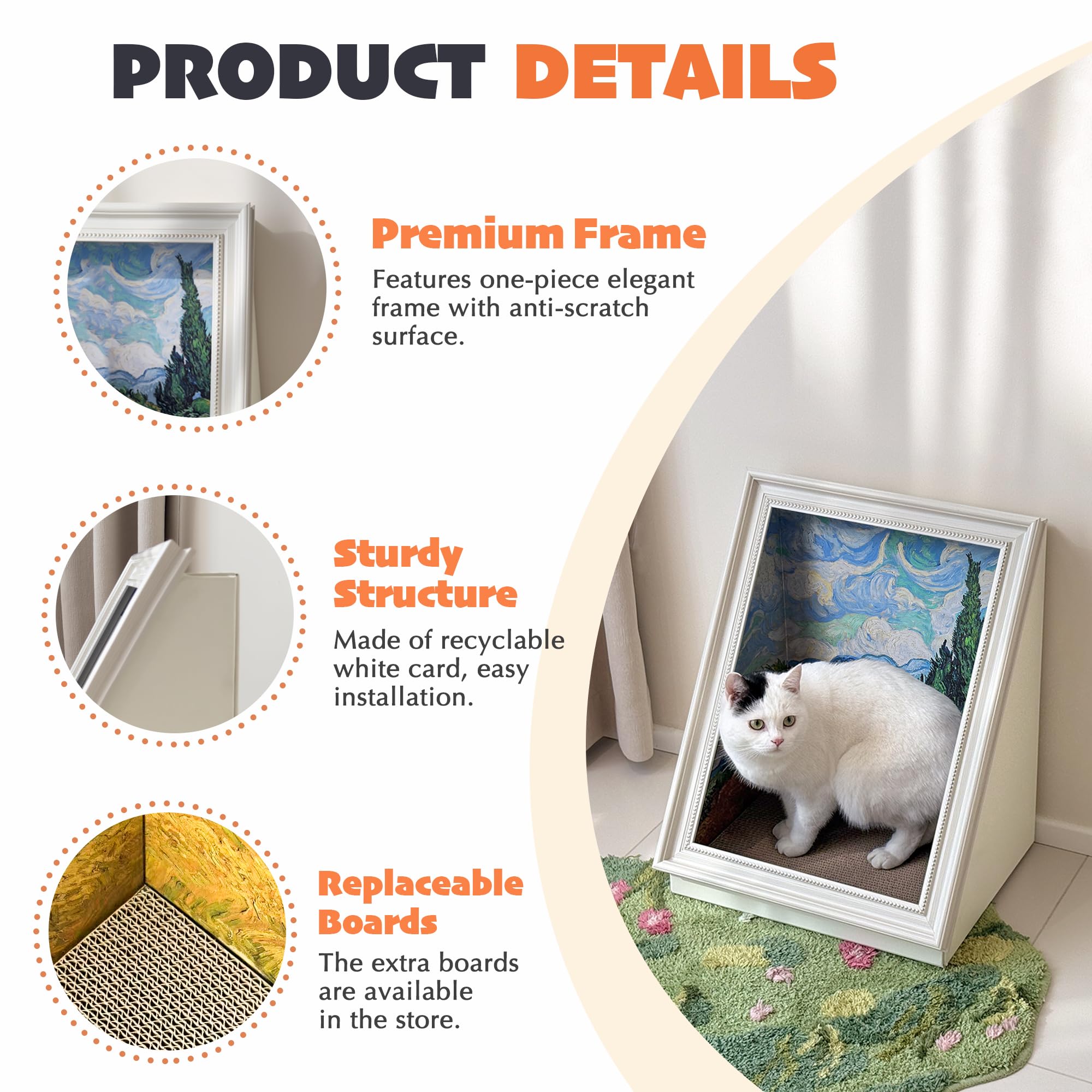 Petkaray Frame Cat House With Scratching Board, Oil Painting Cat Scratcher Indoor Artwork Cave, Large Beds For Kitten With Repla