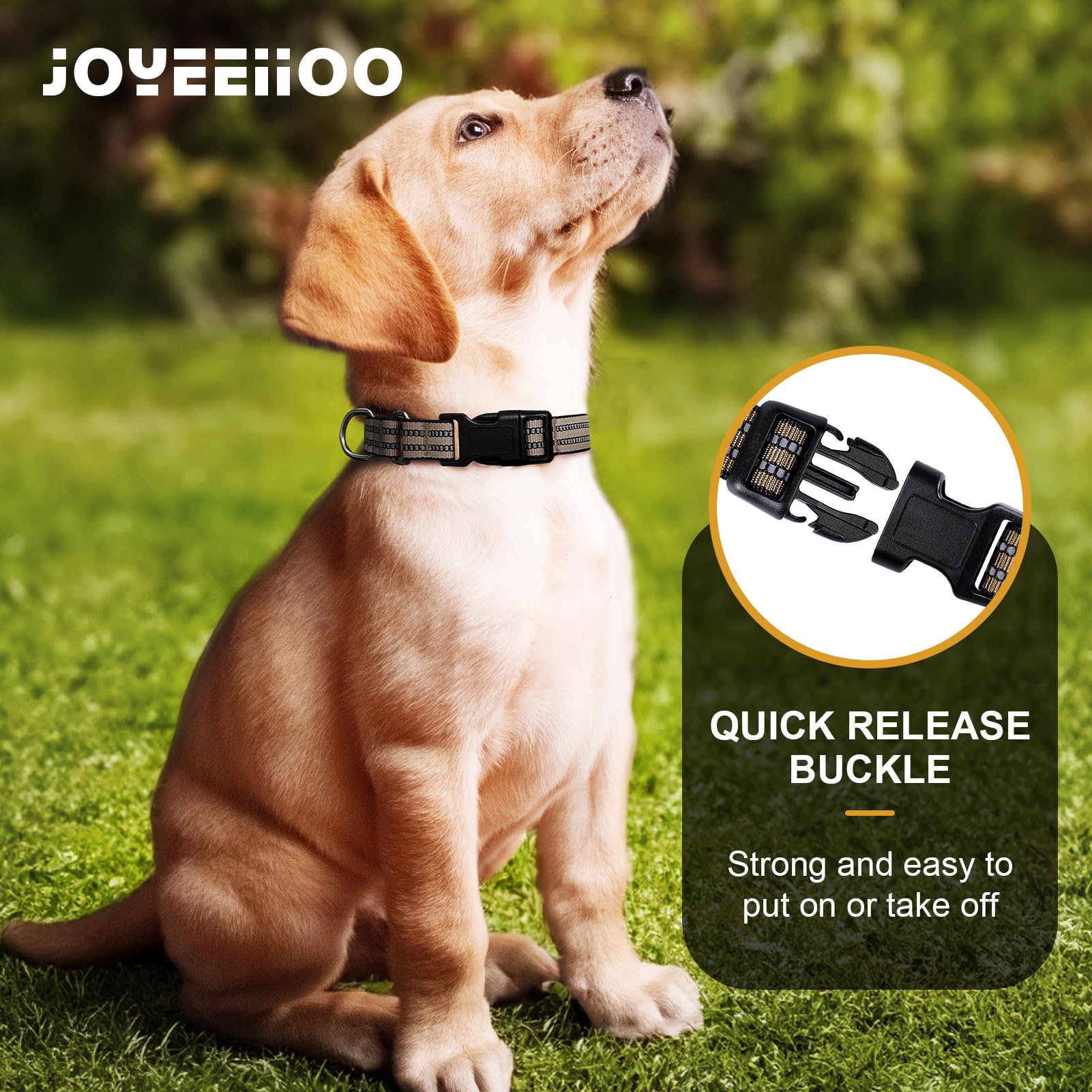 Joyeeiioo Martingale Dog Collar, Adjustable Nylon Reflective Collar With Buckle. No Pull-For Small, Medium, Large Dogs. Prevents Slipping Out-Helps With Strong Pullers-Increase Control (Army Green M)