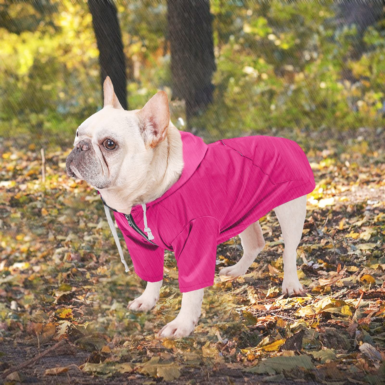 Dog Raincoat Waterproof Puppy Rain Jacket With Hood For Small Medium Dogs, Poncho With Reflective Strap, Storage Pocket And Harness Hole - Pink - Xl
