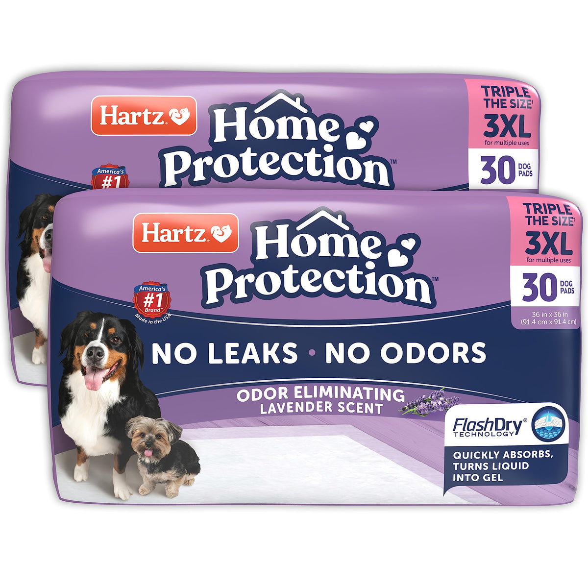 Hartz Home Protection Lavender Scented USA Made Dog Pads, 3XL 60 Count, Super Absorbent & Wont Leak, Odor Eliminating