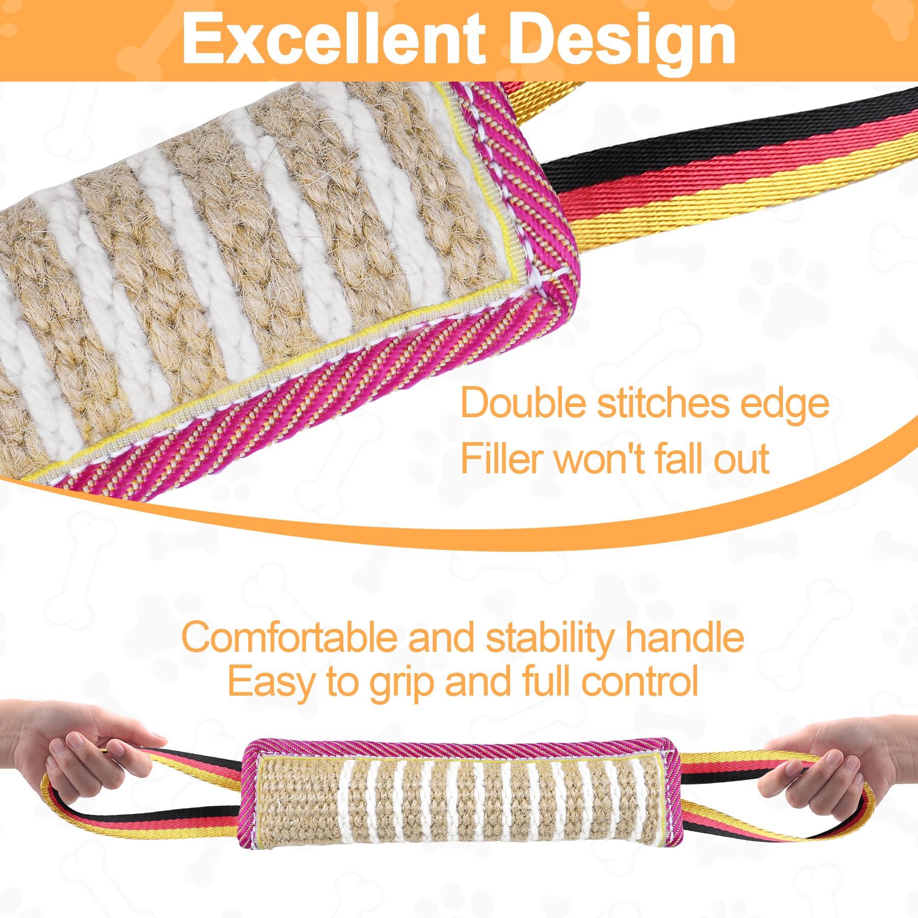 Dog Tug Toy Dog Bite Jute Pillow Pull Toy with 2 Strong Handles Perfect for Tug of War, Puppy Interactive Play Tear Resistant Bi