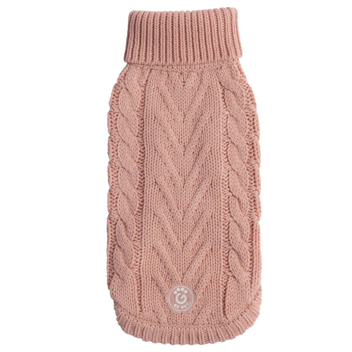 Gf Pet Chalet Cable Knit Dog Sweater - Snuggly Turtleneck Pullover For Small Medium Large Dogs | Chunky Knit Stretch Fit | Soft Ribbed Acrylic | Multi-Knit Doggy Sweaters - Pink - X Large