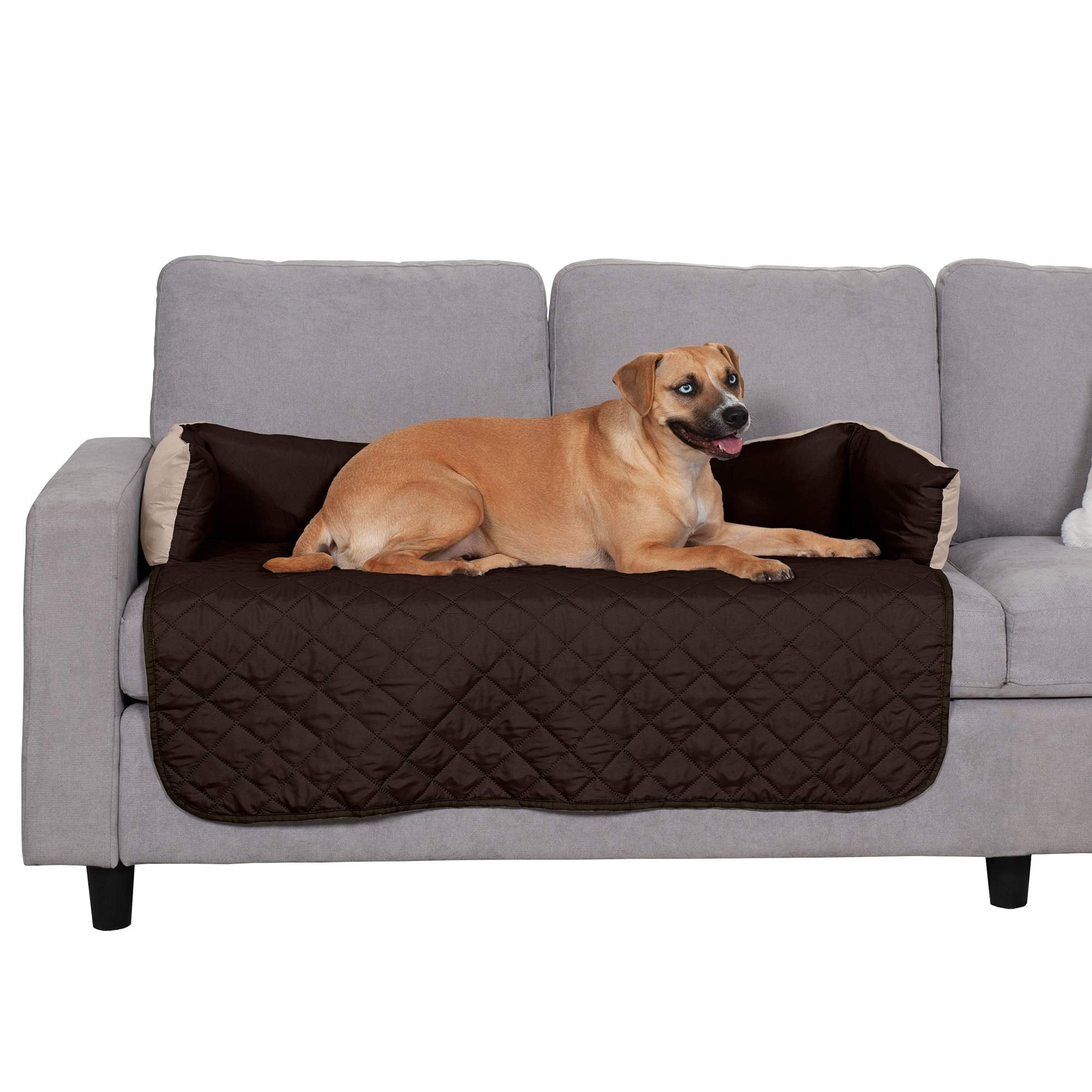 Furhaven Water-Resistant & Reversible 42' Wide Seat Cover Protector For Dogs & Cats, Perfect For Couches, Beds, & Car Seats - Sofa Buddy Bolster Seating Protector - Espresso/Clay, Large