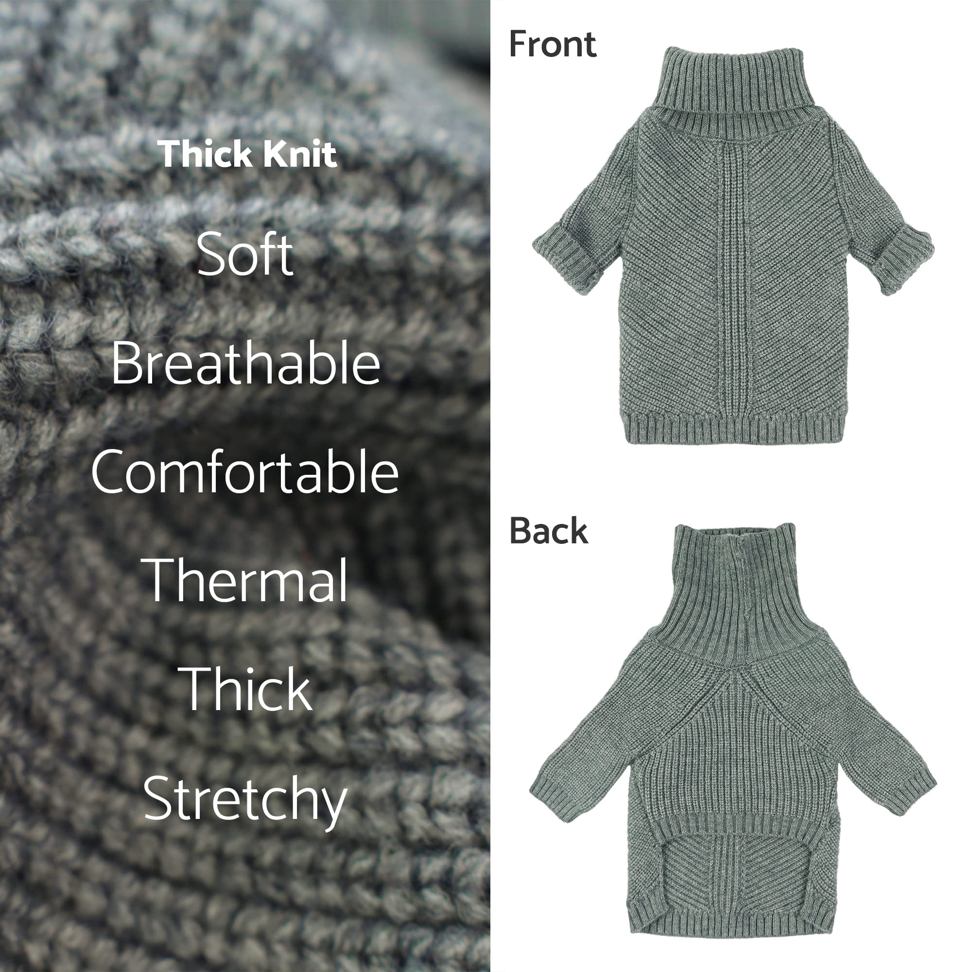 Fitwarm Dog Turtleneck Sweater, Thermal Knitted Pet Coat, Dog Winter Clothes For Small Dogs, Cat Apparel, Heather Grey, Small