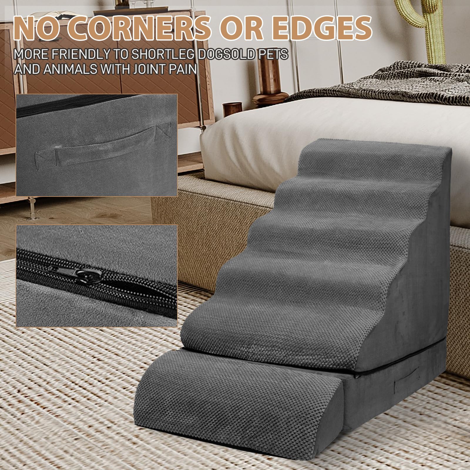 Foam Dog Stairs & Steps for High Beds 30-36 inches High Tall, LitaiL 30 inch 6 Tier Pet Stairs/Steps for High Beds Large Dogs, N