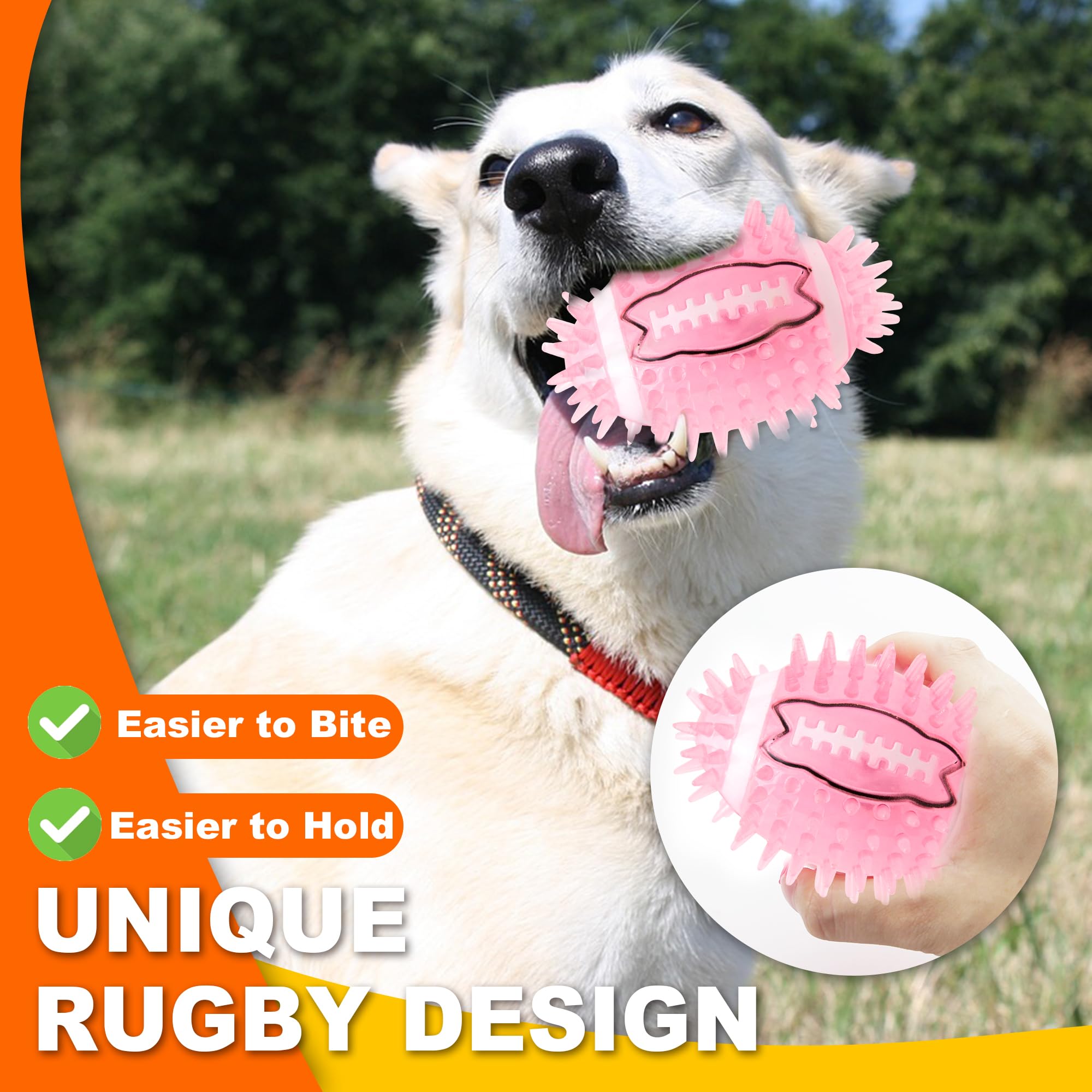 Ghobrofy 4.3    Dog Squeaky Football Toys 4 Pack, Light Up And Durable Spiky Dog Balls For Medium Large Dogs With Rugby Shape, B