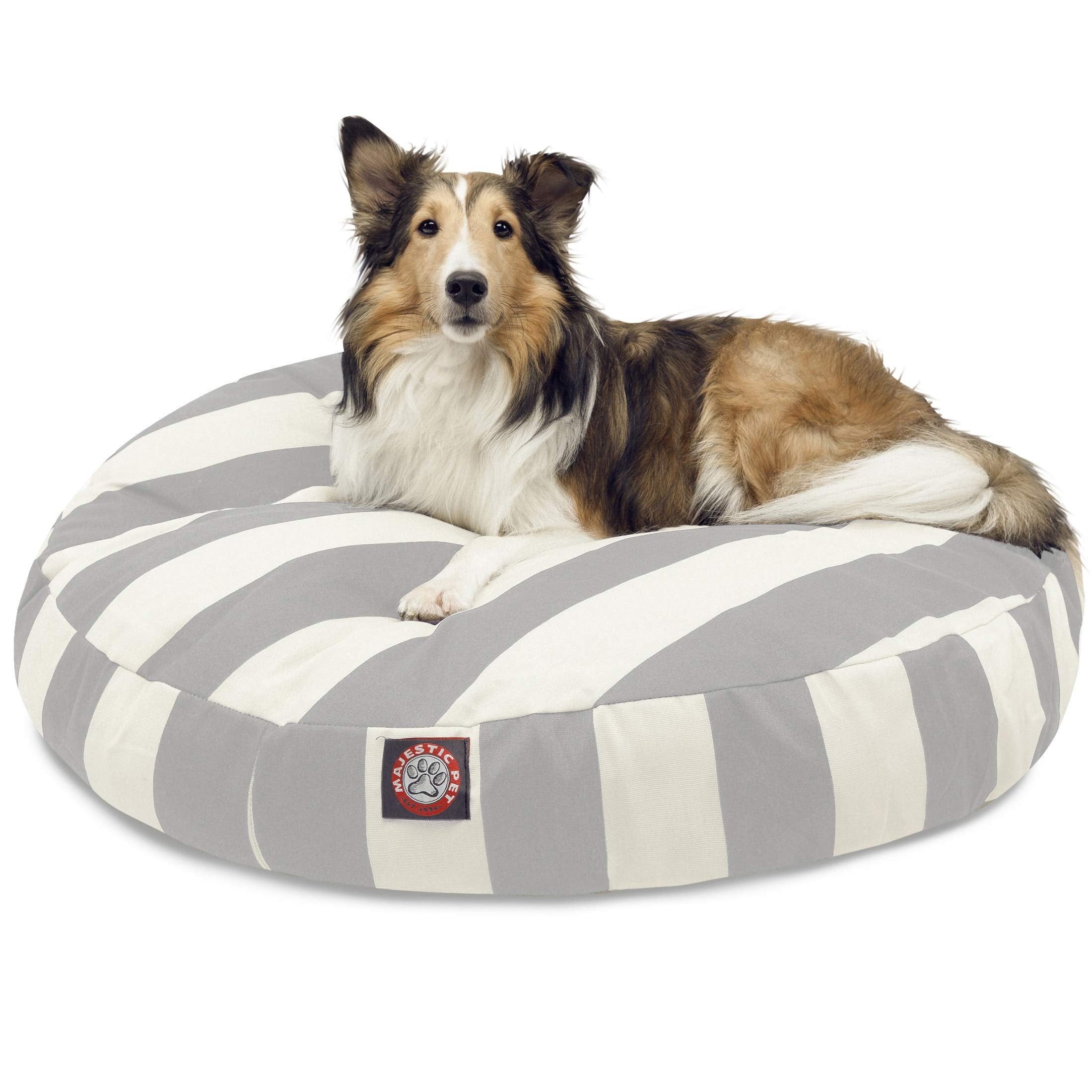 Majestic Pet Indoor Outdoor Vertical Stripe Round Pet Dog Bed With Removable Washable Cover, Gray, Medium