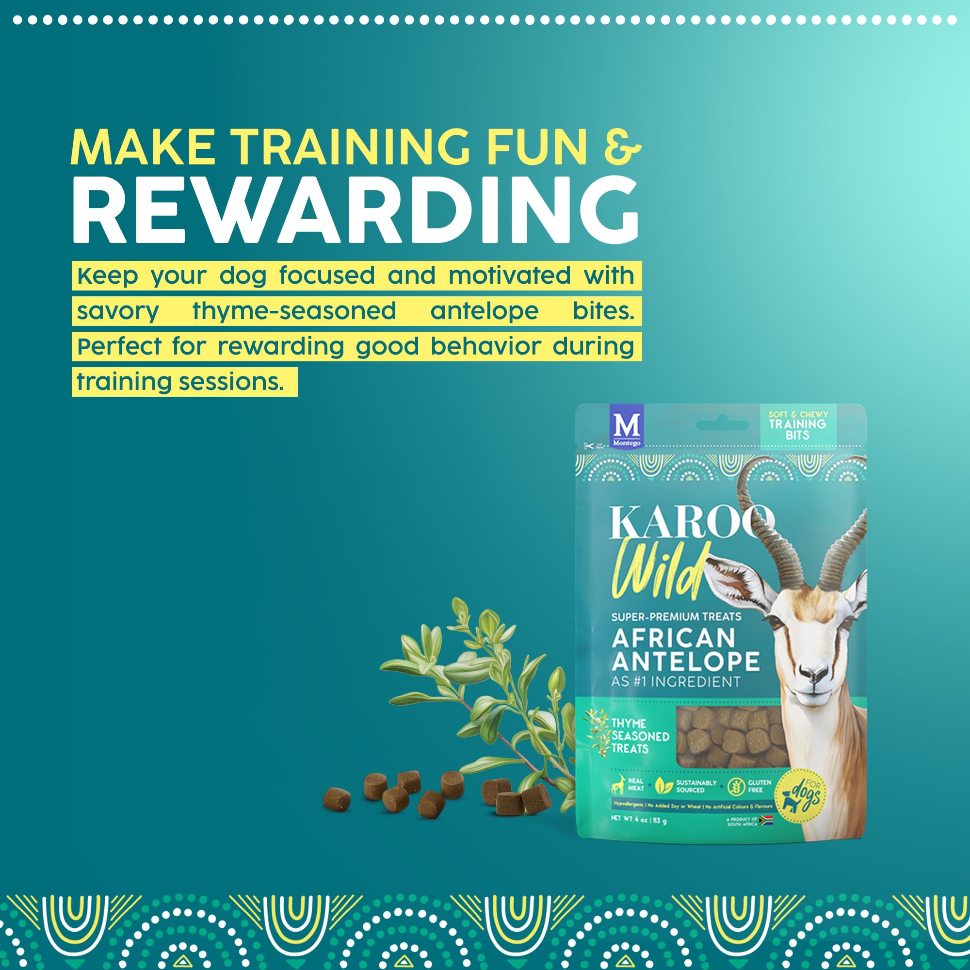 Karoo Wild Training Bits Thyme Seasoned Treats for Dogs - 4 oz - Soft & Chewy Protein Bits Made with African Antelope - Great fo