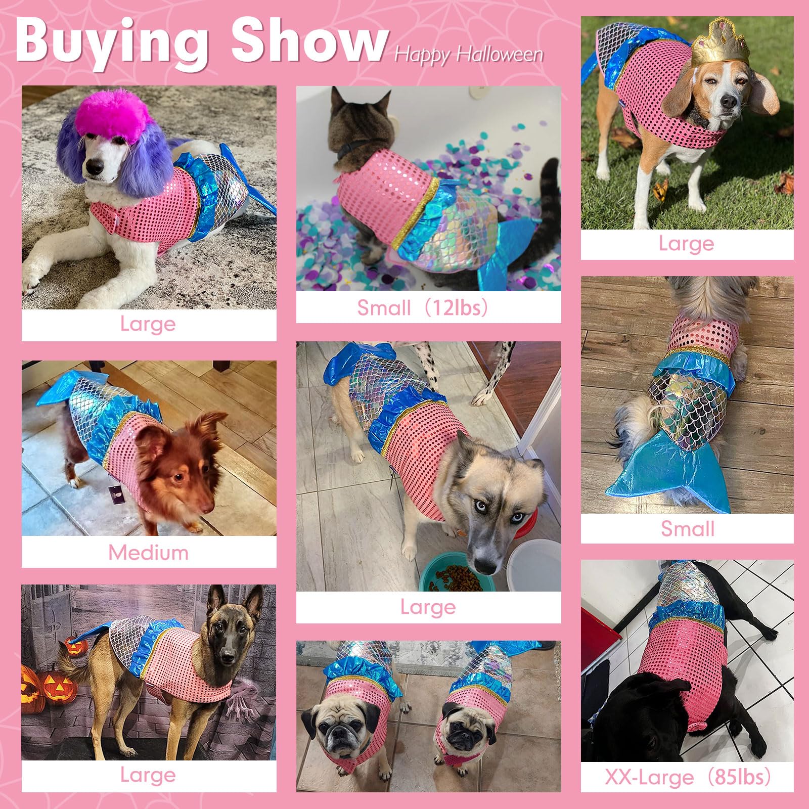Cyeollo Mermaid Dog Costume Halloween Dog Clothes With Sparkly Sequin Holiday Party Outfits Puppy Pet Costumes For Small Dogs Size Xs