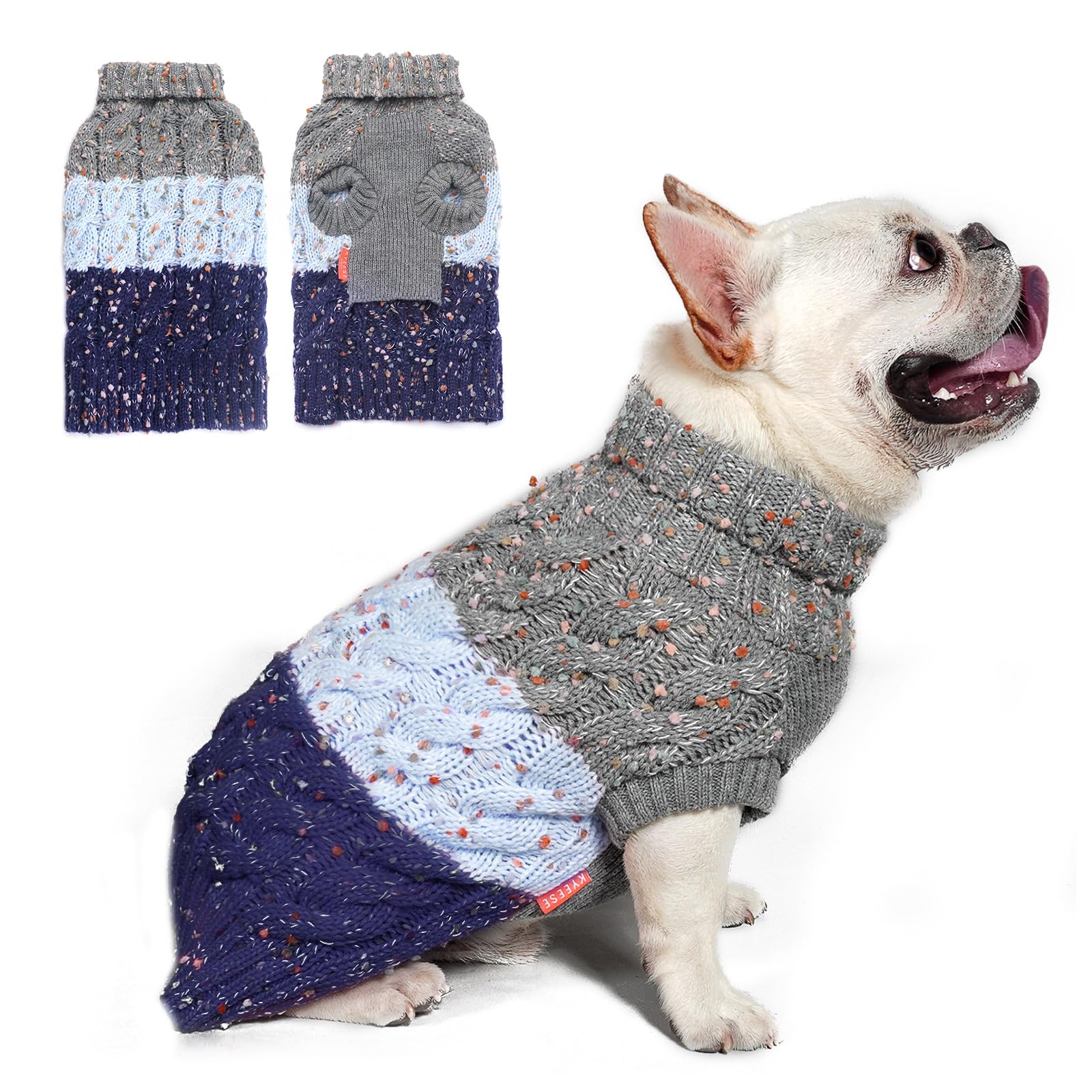 Kyeese Dog Sweater Color Block With Fuzzy Thread Knitted Turtleneck Dog Knitwear With Dots In A Variety Of Colors For Medium Dog