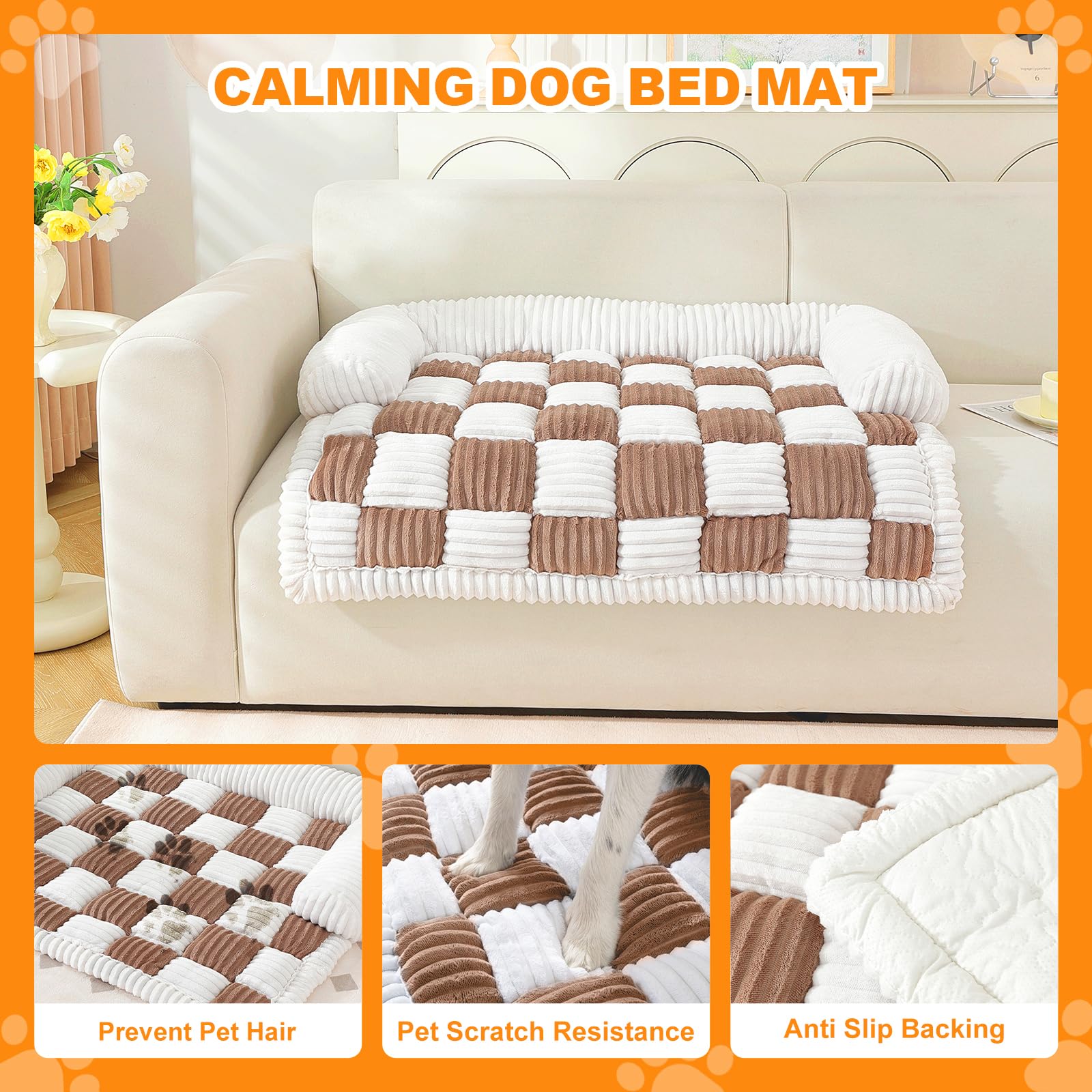Large Dog Bed For Couch, Washable Pet Bed Mat, Checkerboard Cozy Plush Sofa Mat, Pet Couch Cover Furniture Protector For Sofa, F