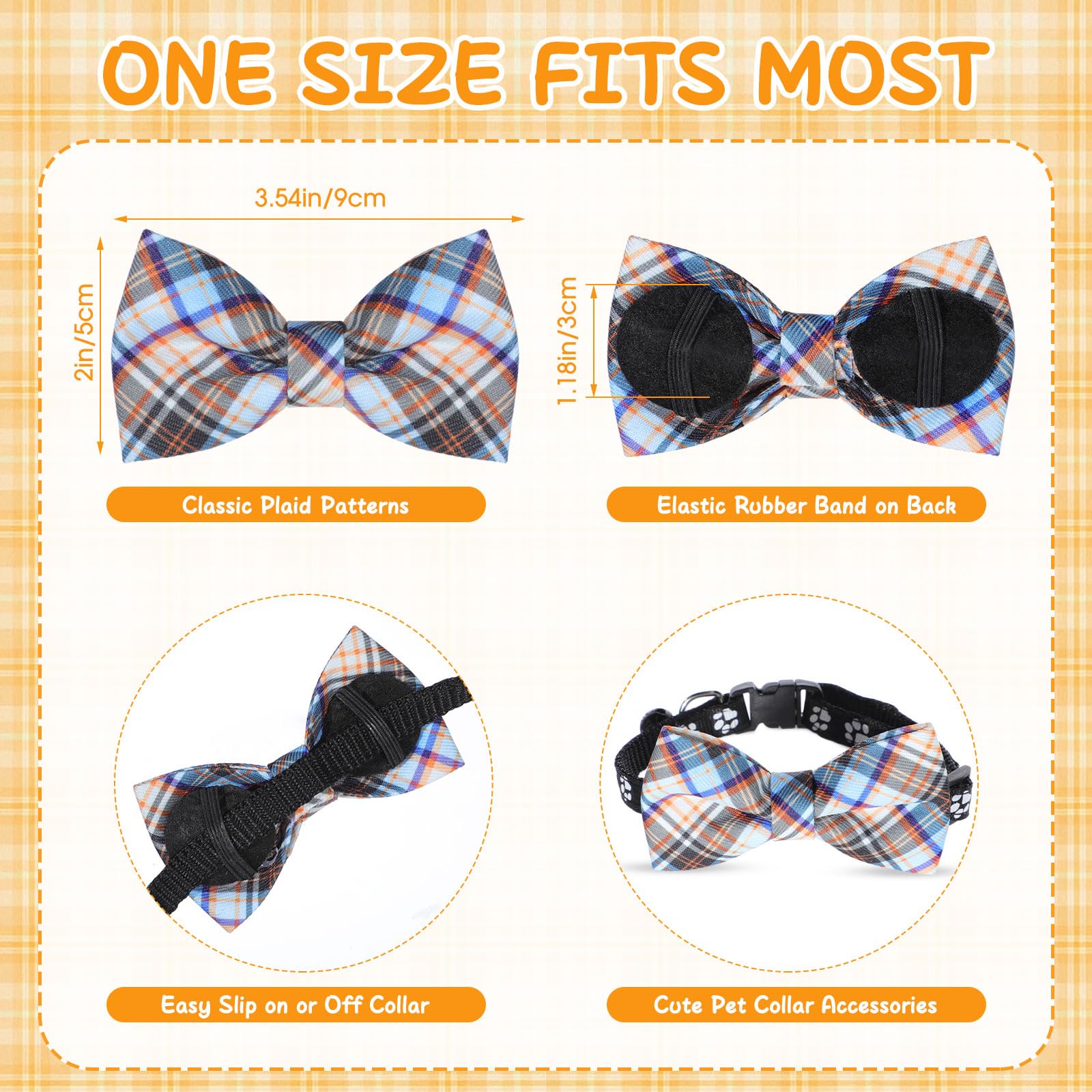 Cosblank 60 Pcs Plaid Dog Collar Bow Ties Bulk Dog Grooming Supplies Bowtie Accessories Puppy Bows Detachable Collar Charms For
