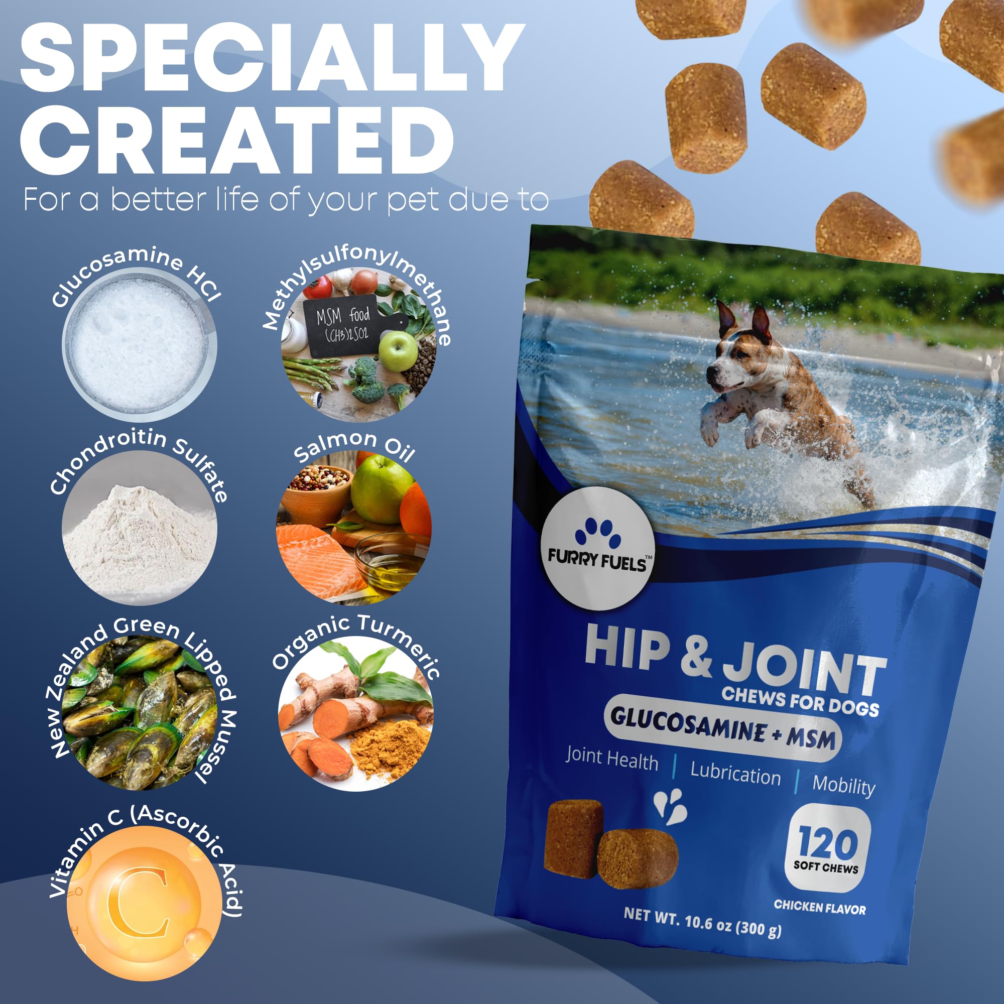 Hip and Joint Supplement for Dogs 120 Dog Chews - Advanced Glucosamine for Dogs - Chicken Flavor Hip and Joint Chews for Dogs -