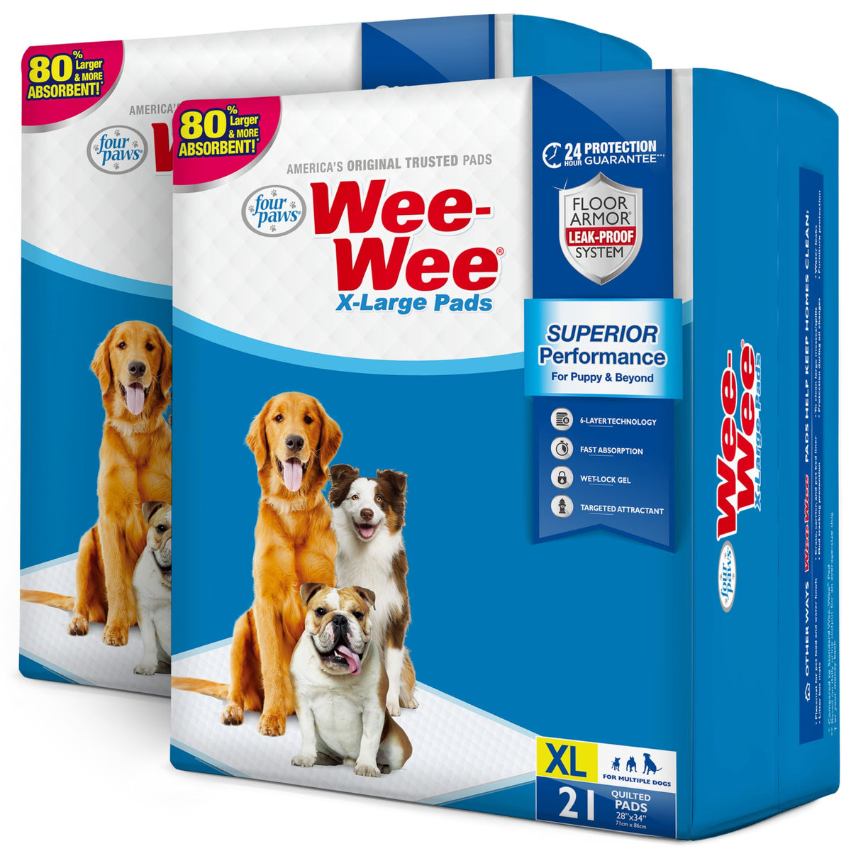 Four Paws Wee-Wee Superior Performance Xl Pee Pads For Extra Large Dogs, Leak-Proof Floor Protection Dog & Puppy Quilted Potty T